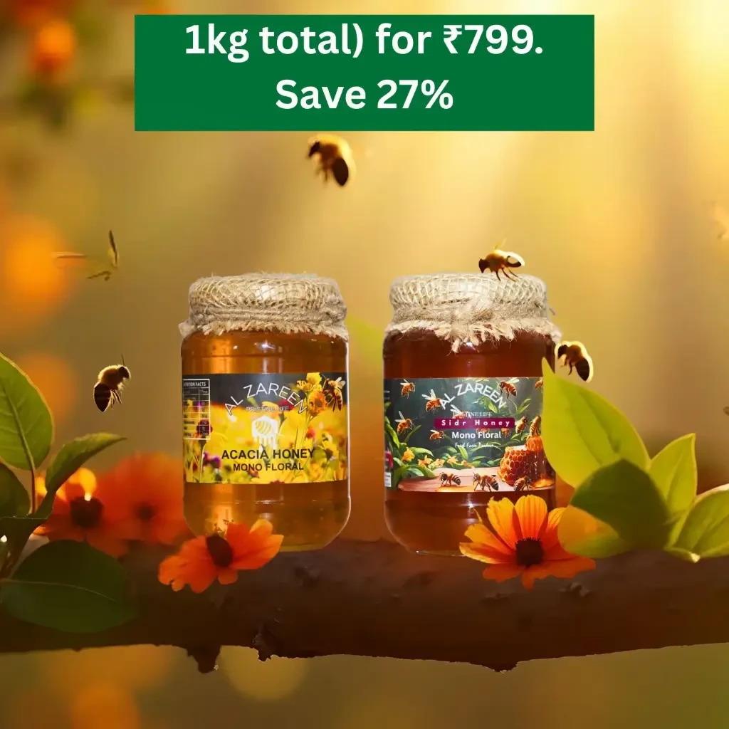 Premium Filtered Honey Combo: Acacia Honey Kashmir + Kashmiri Sidr Honey (27% OFF!)₹1,100 → JUST ₹799 | Save ₹301