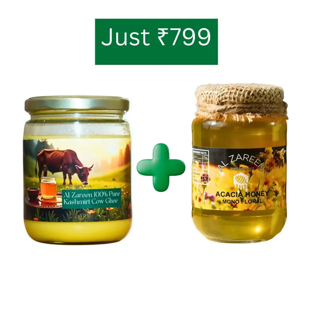 Golden Kashmir Combo: Filtered Acacia Honey + Al Zareen Ghee