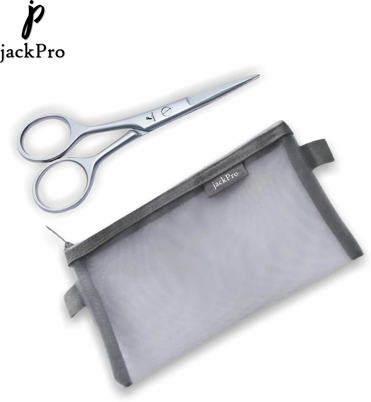 JackPro Professional Stainless Steel 4 Inch Beard & Mustache Scissors (Set of 1, Silver | For Eyebrow & Nose Hair Grooming)