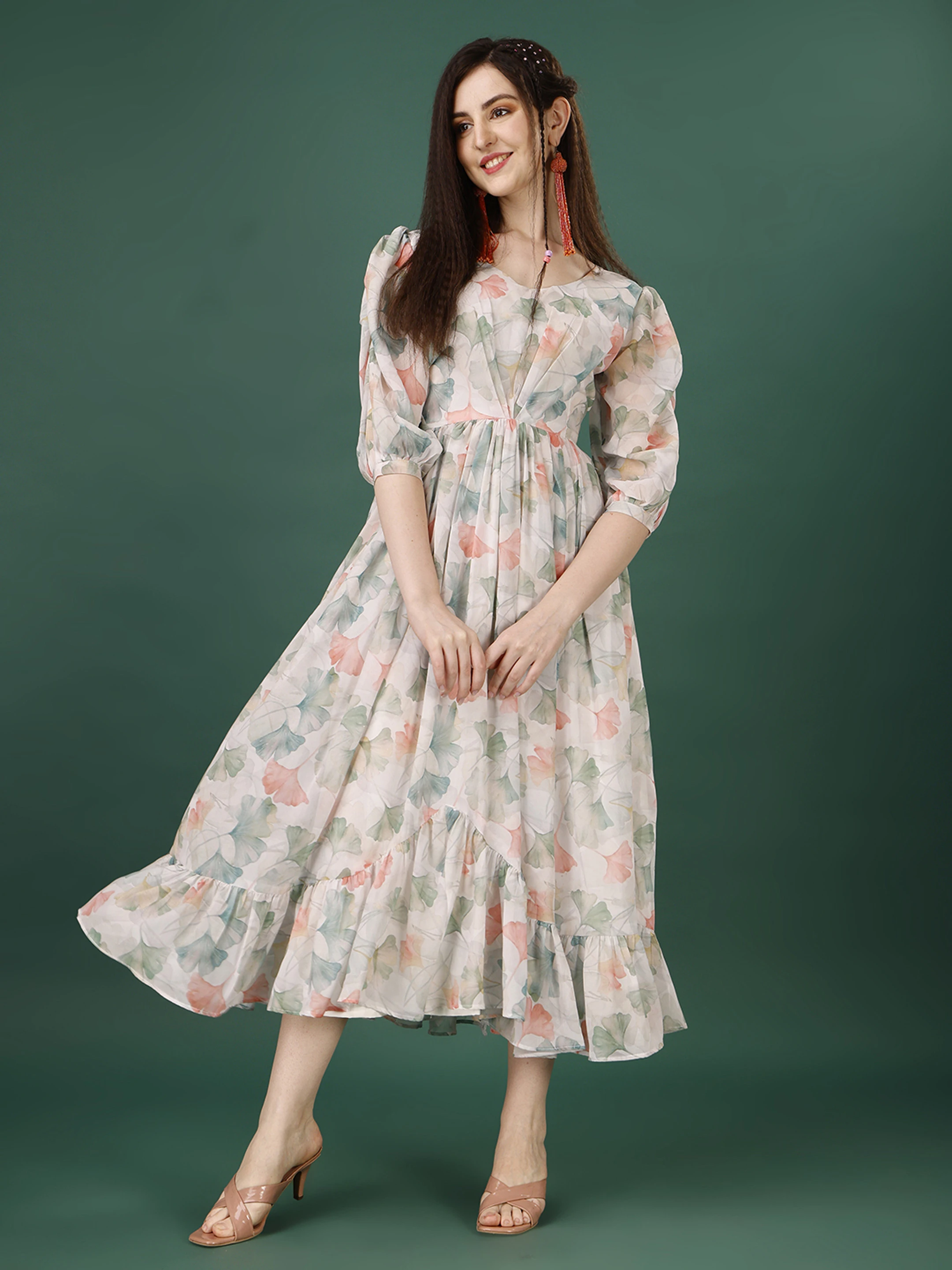 Hetvi Creation Women Fit and Flare Multicolor Midi/Calf Length Dress