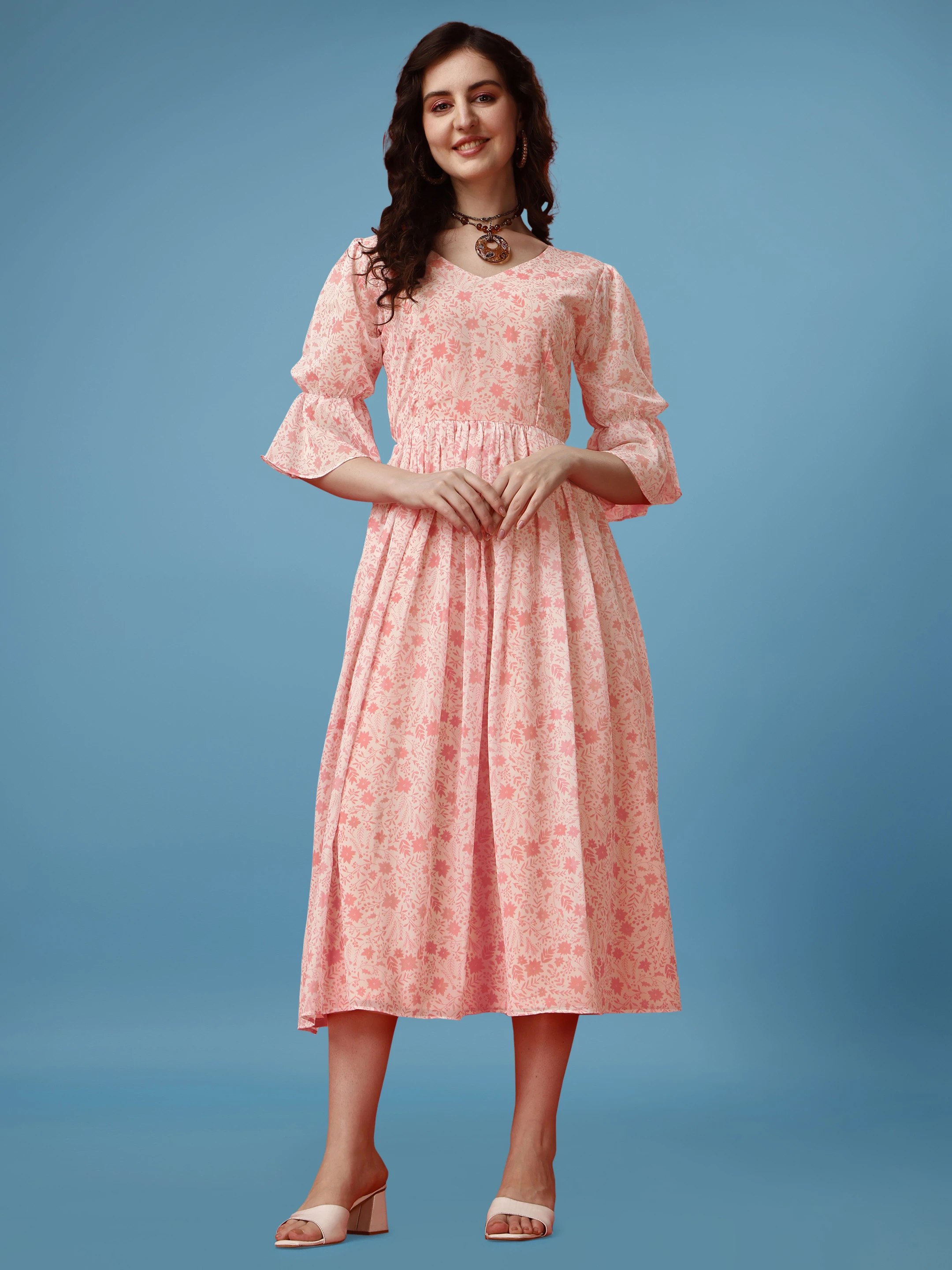 Hetvi Creation Women A-line Orange Midi/Calf Length Dress