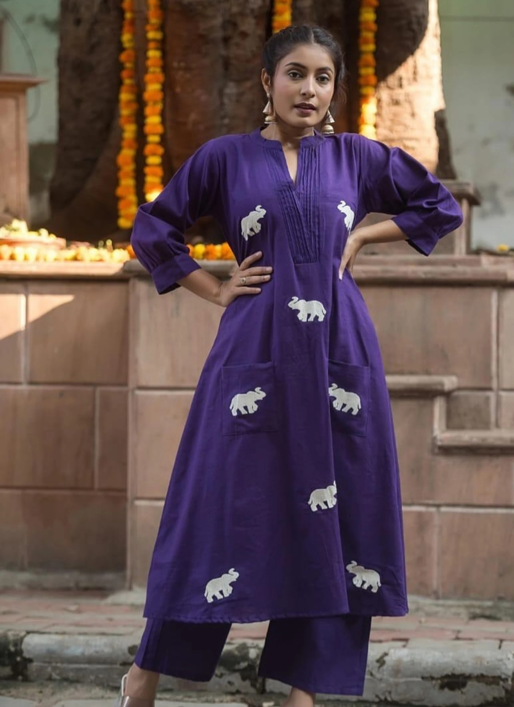 Hetvi Creation Women Cotton Blend Kurta Pant Set