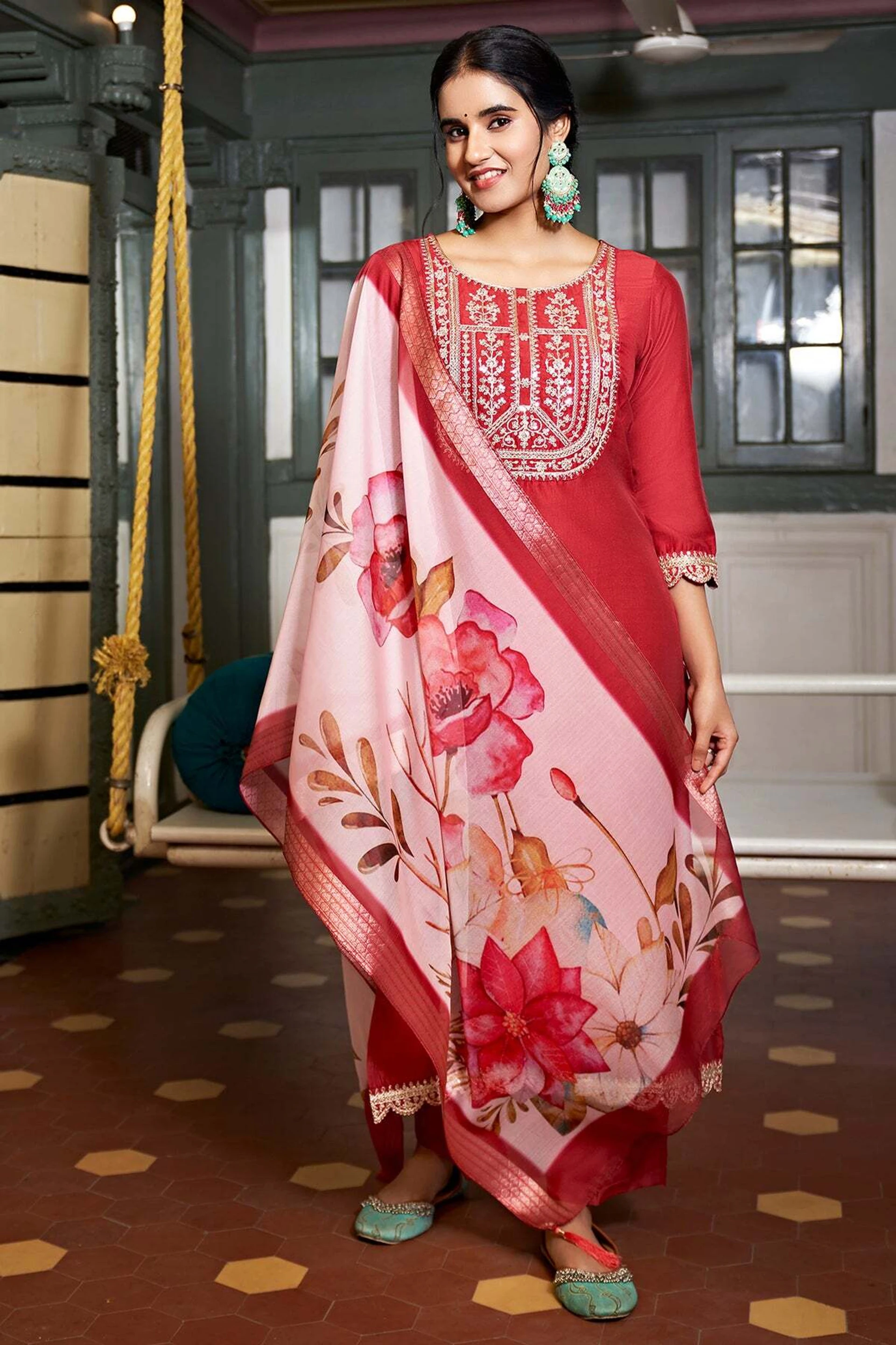 Hetvi Creation Embroidered Kurta, Trouser/Pant & Dupatta Set