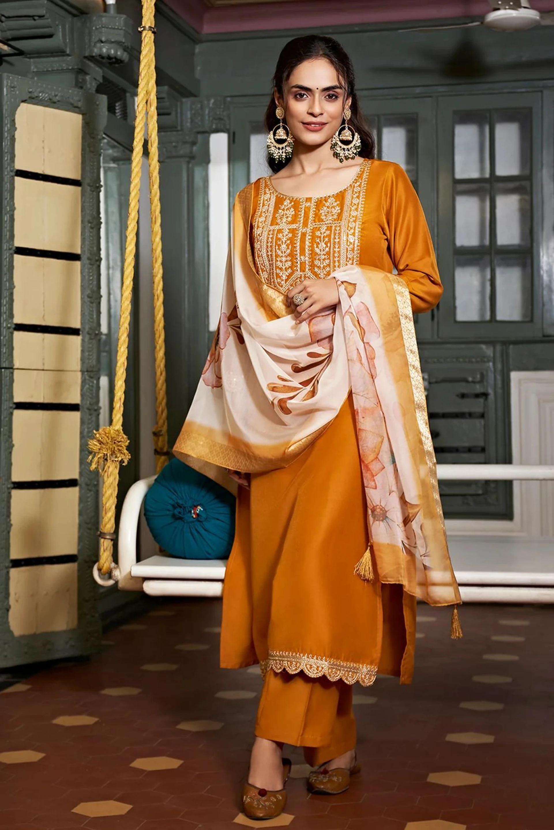 Hetvi Creation Embroidered Kurta, Trouser/Pant & Dupatta Set