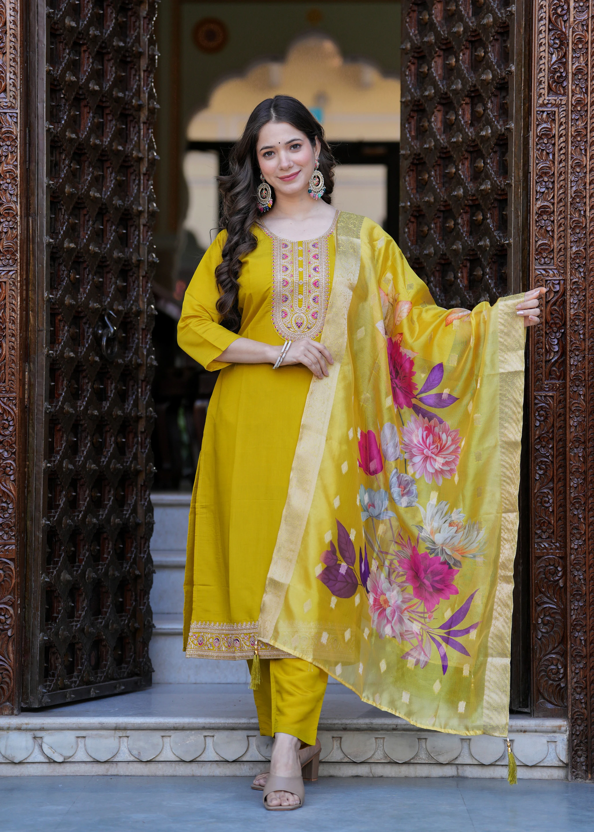 Hetvi Creation Embroidered Kurta, Trouser/Pant & Dupatta Set