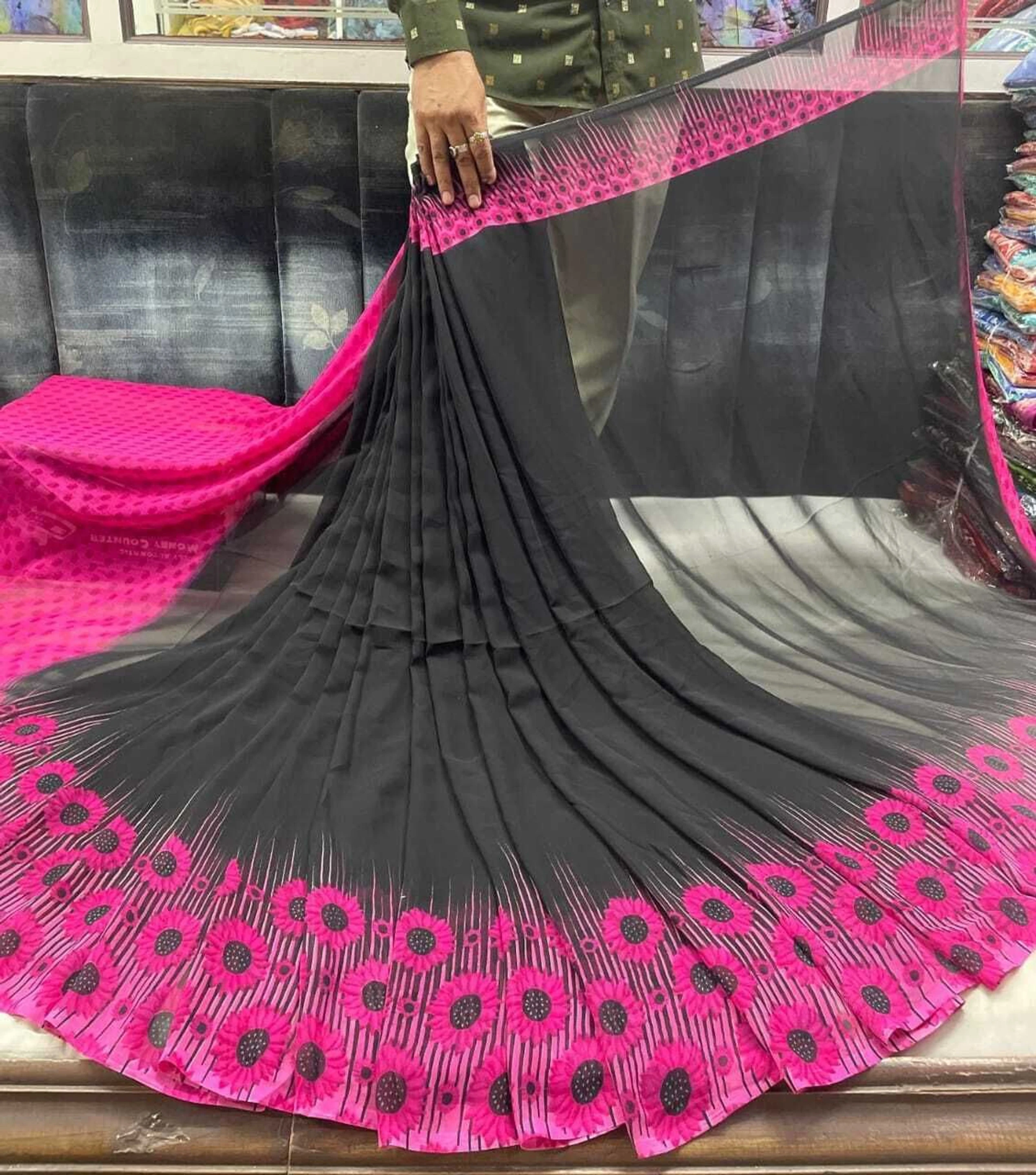 hetvi Printed Bollywood Georgette Saree (Multicolor)