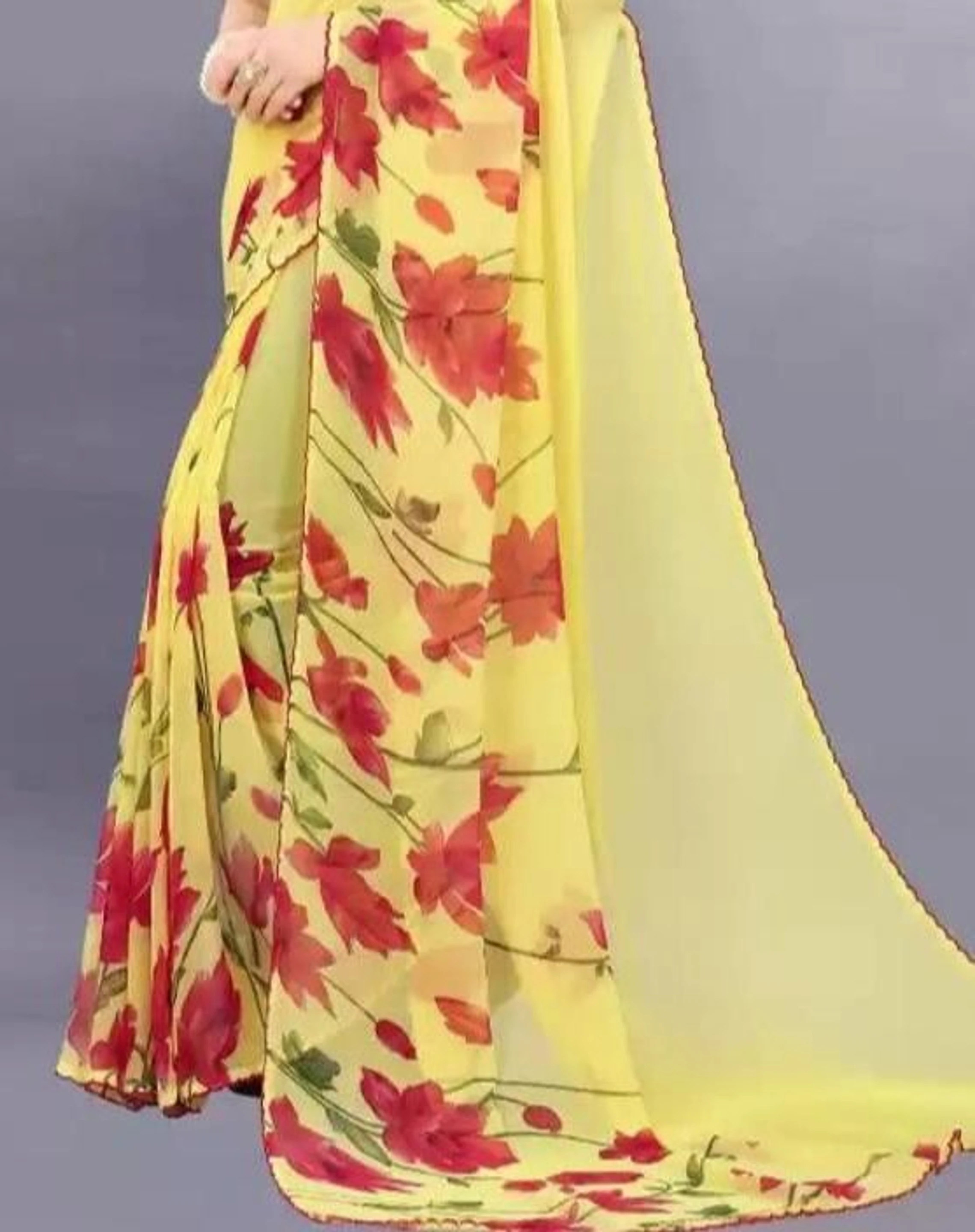 hetvi Floral Print Bollywood Georgette Saree (Yellow)