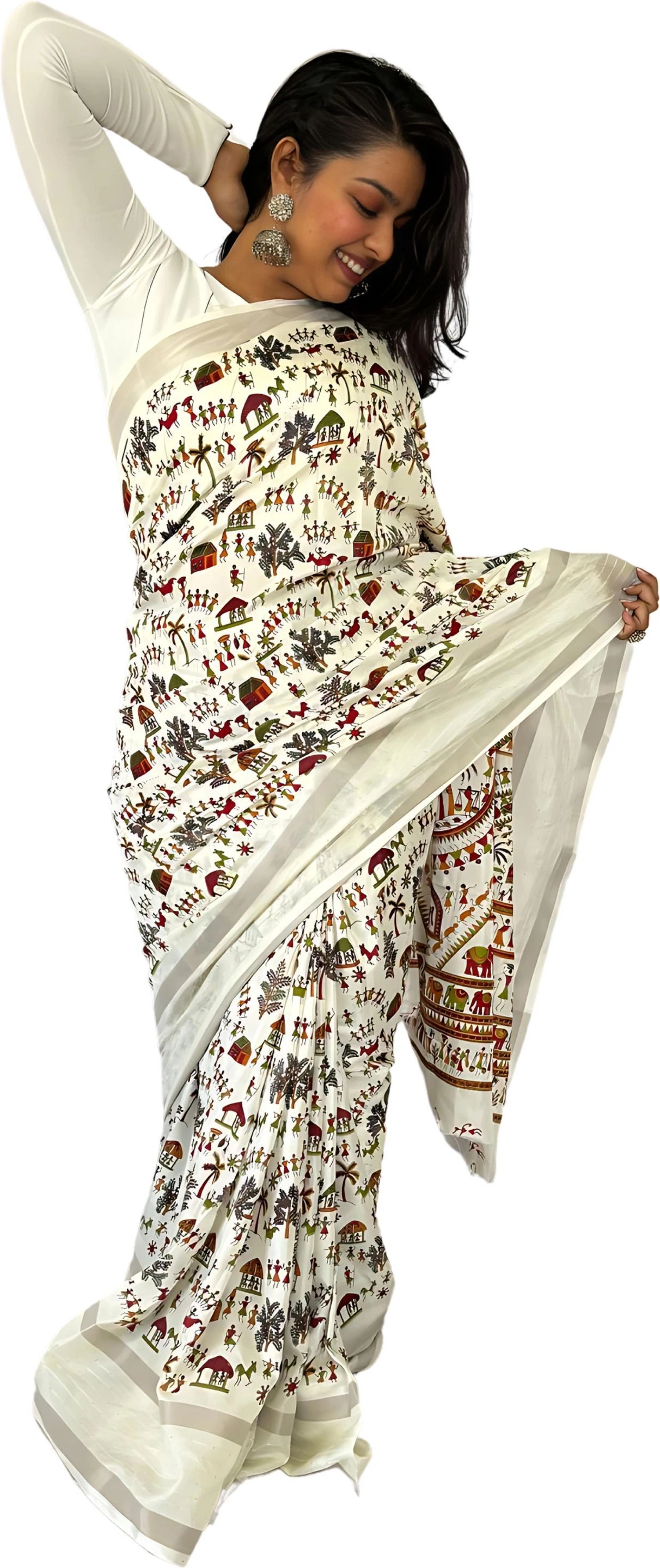 HETVI FASHIONS Printed Bollywood Art Silk, Silk Blend Saree (Multicolor)