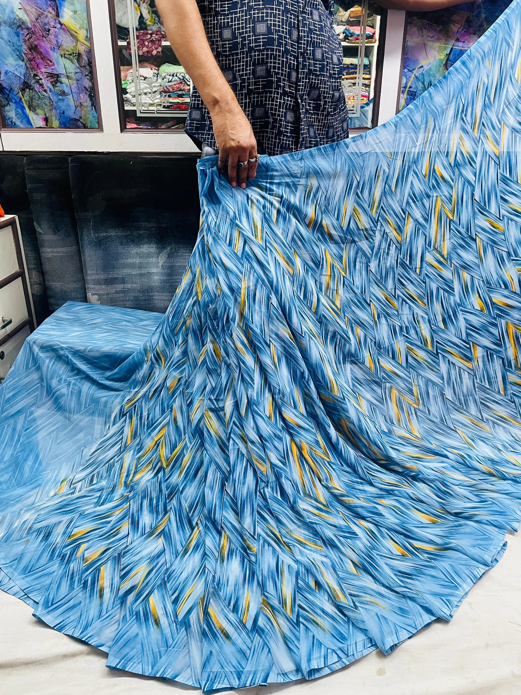 hetvi Printed Bollywood Georgette Saree (Pack of 2, Blue)