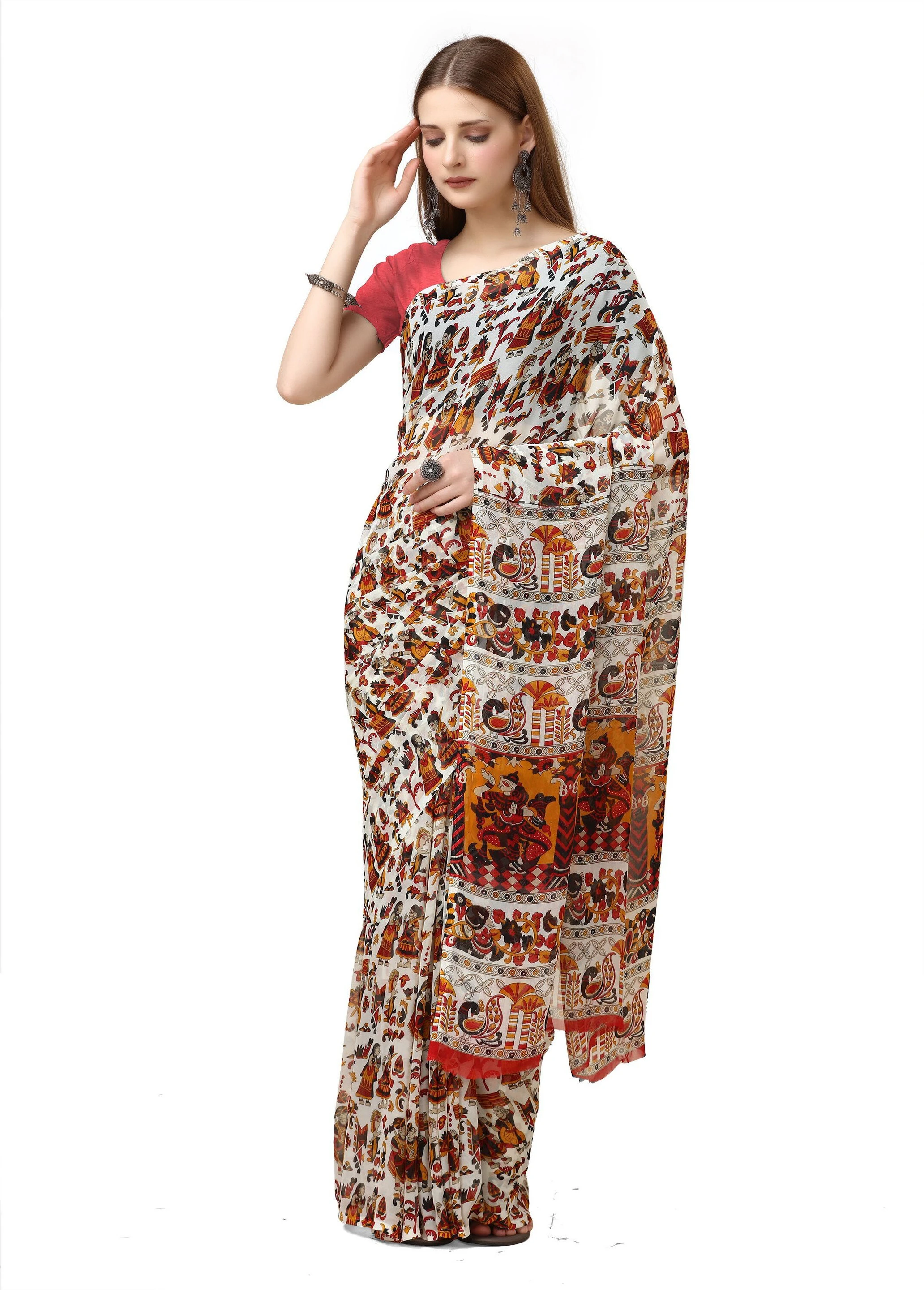 HETVI FASHIONS Printed Mysore Georgette Saree (Red)