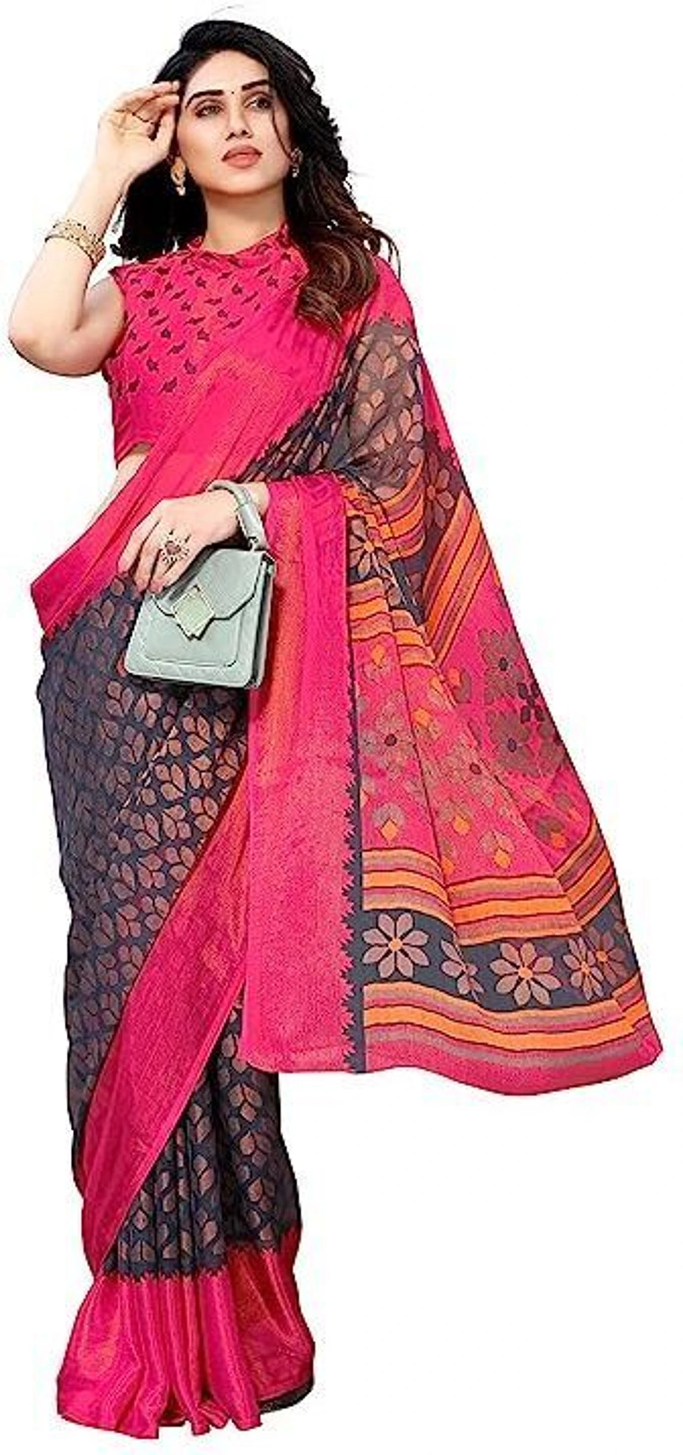 hetvi Paisley, Polka Print, Geometric Print, Woven Mysore Brasso, Chiffon Saree (Grey)
