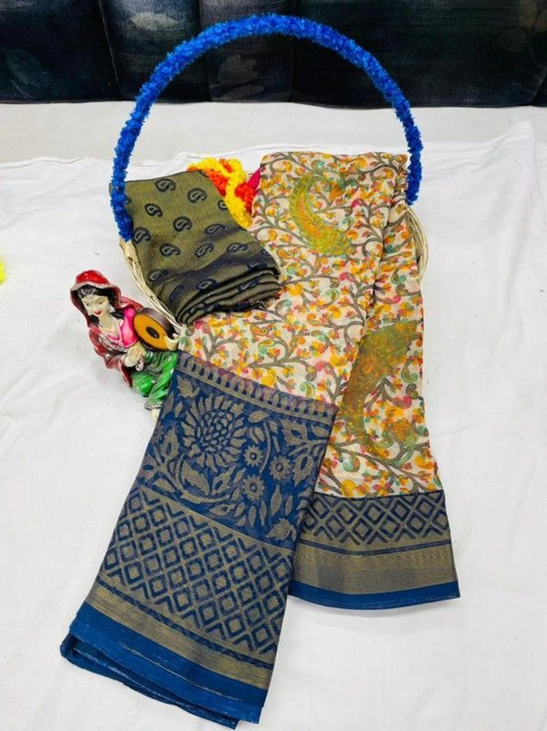 hetvi Paisley Bollywood Brasso Saree (Dark Blue)