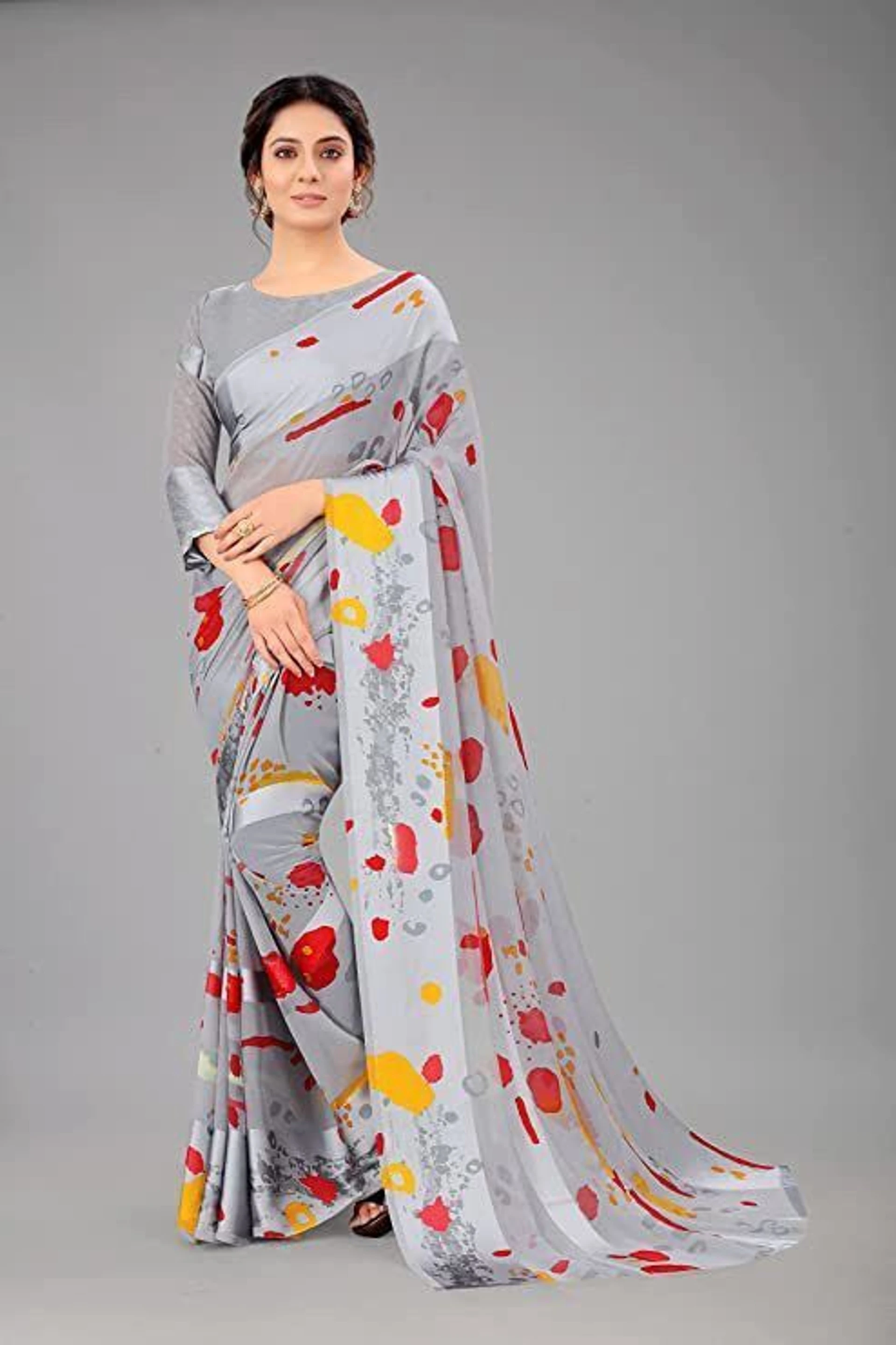 HETVI FASHIONS Applique Daily Wear Georgette Saree (Grey)
