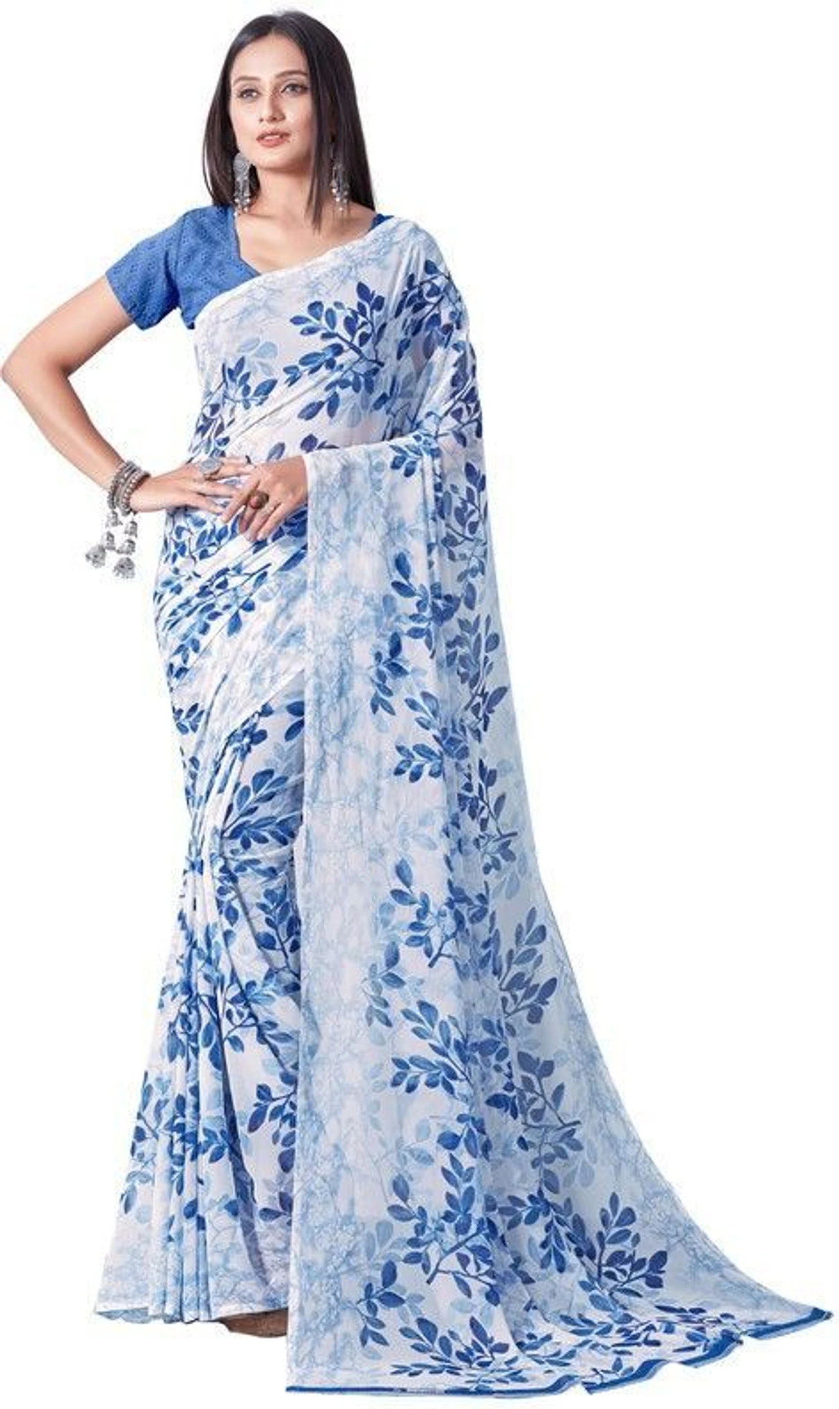 hetvi Floral Print Bollywood Georgette Saree (Blue)