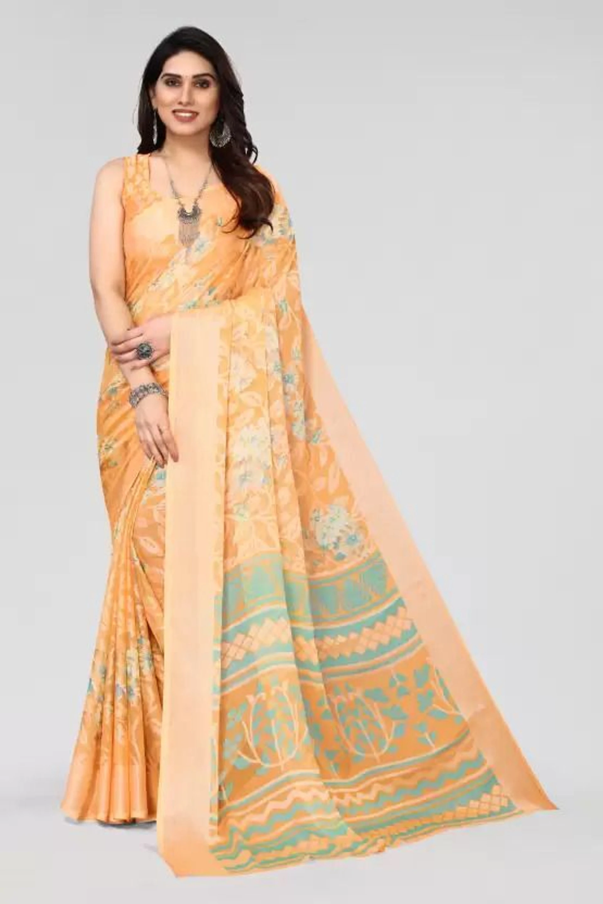 HETVI FASHIONS Floral Print Daily Wear Brasso Saree (Pink)
