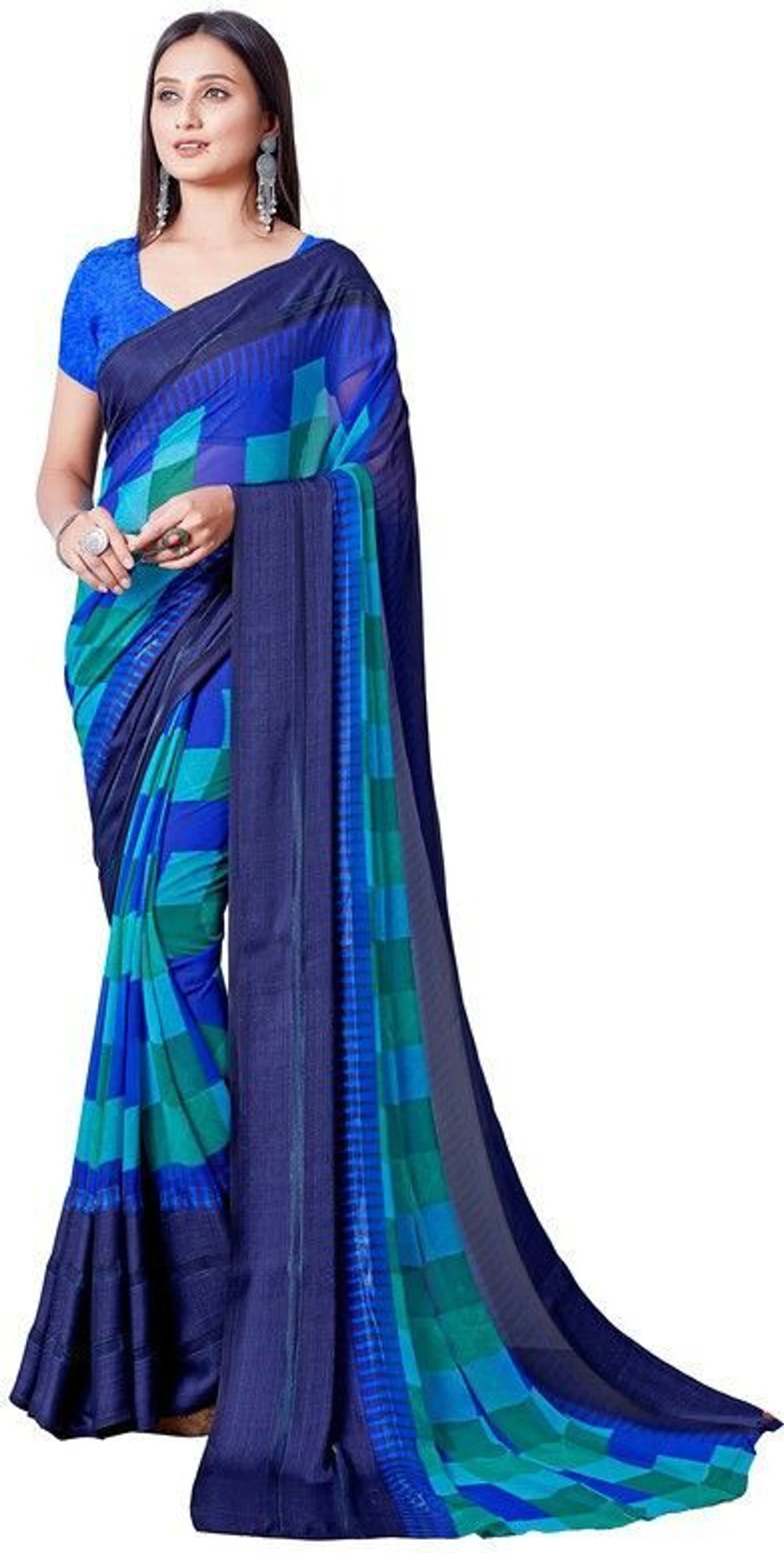 HETVI FASHIONS Blocked Printed Bollywood Georgette Saree (Light Blue)