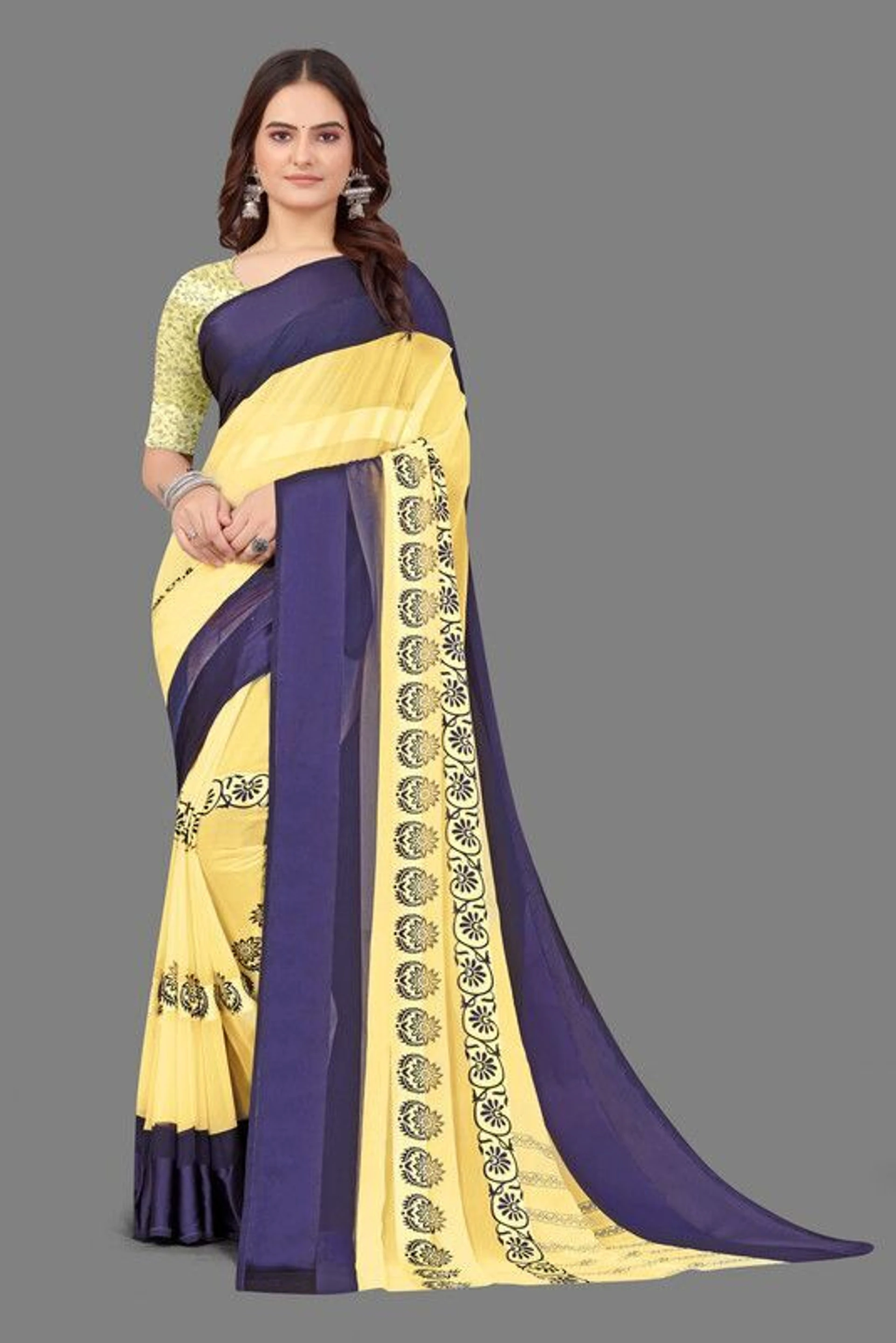 HETVI FASHIONS Geometric Print Bollywood Georgette Saree (Yellow)