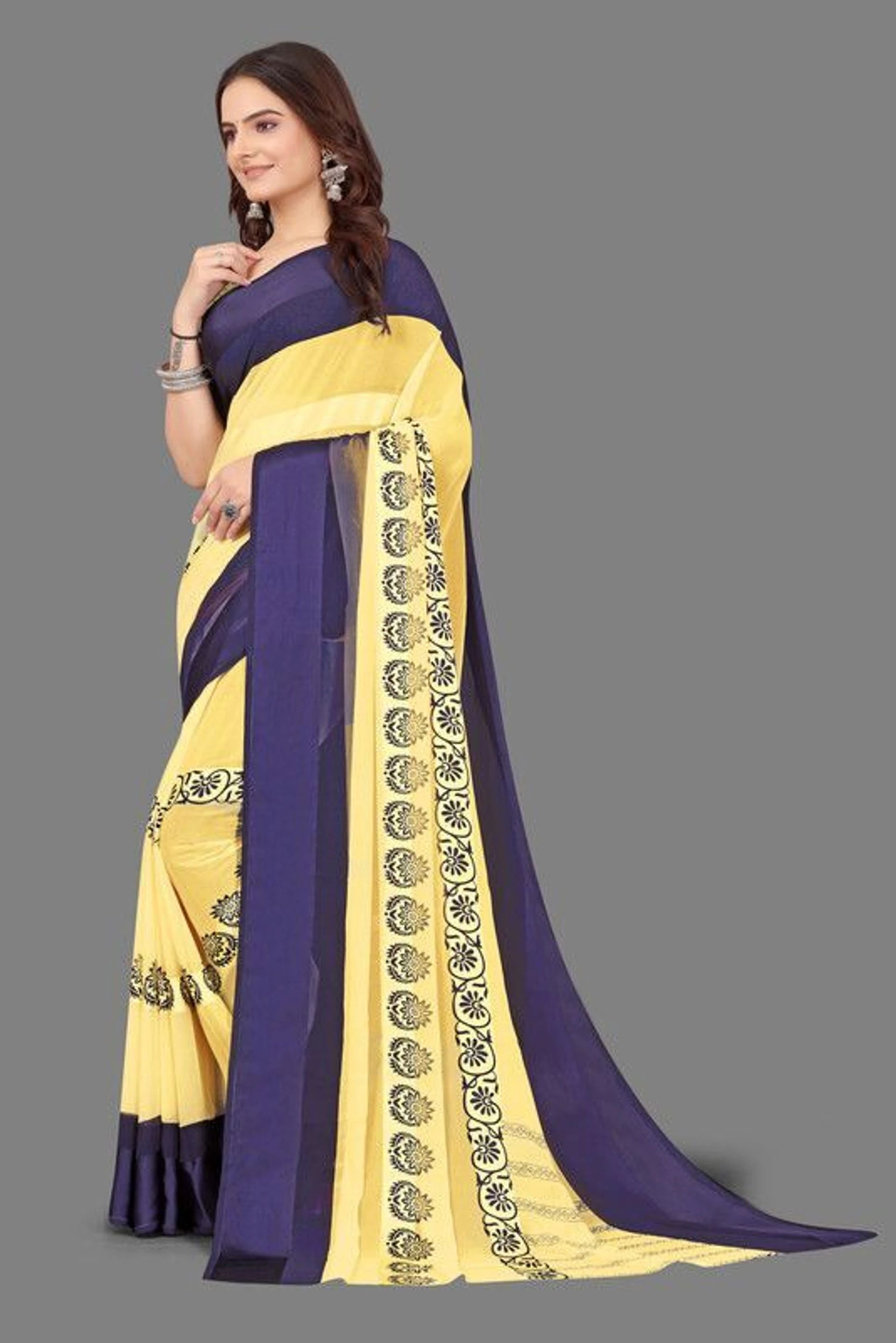 Hetvi Fashion Printed Bollywood Georgette Saree (Yellow)