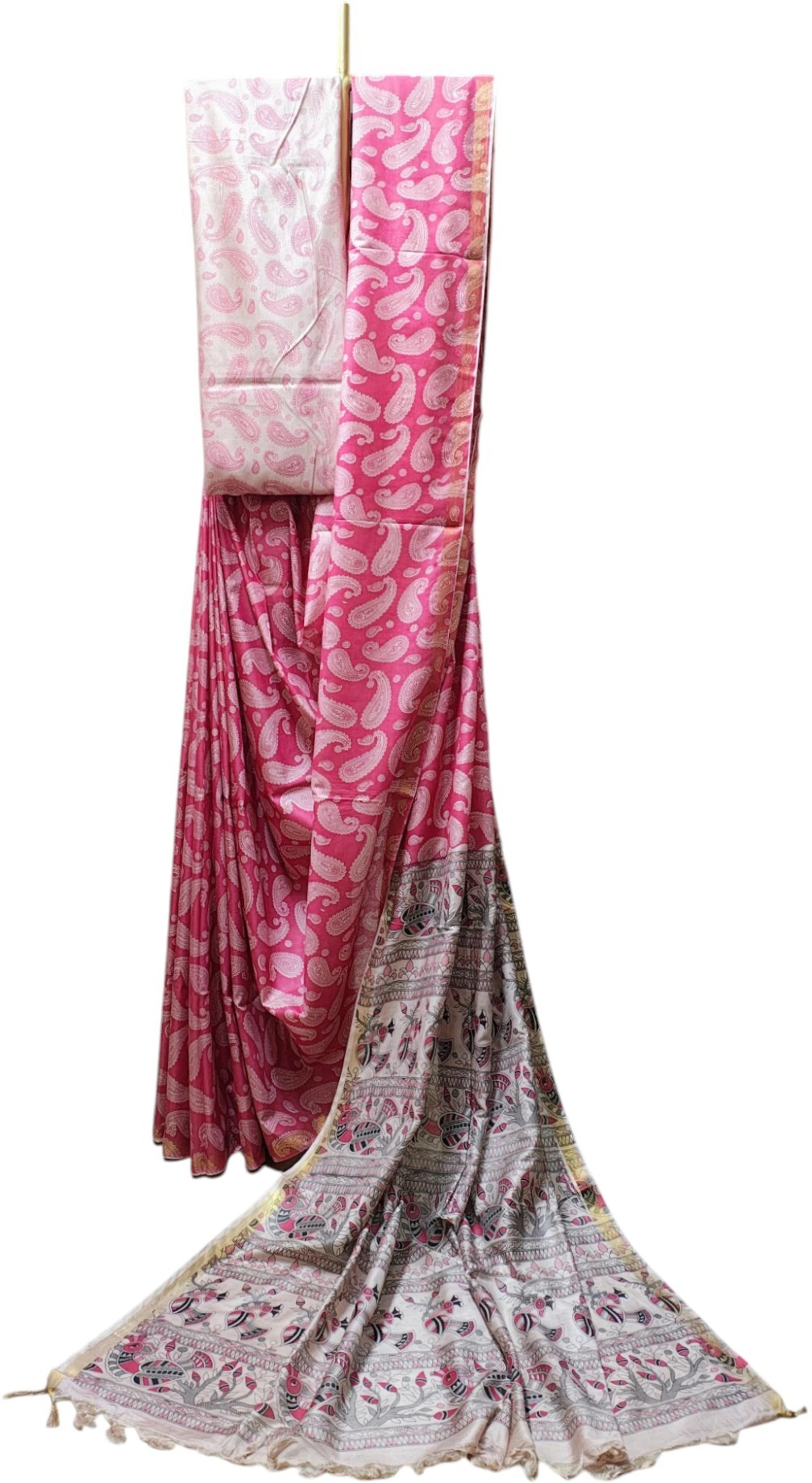 Ivikta Blocked Printed Kalamkari Cotton Silk Saree (Pink)
