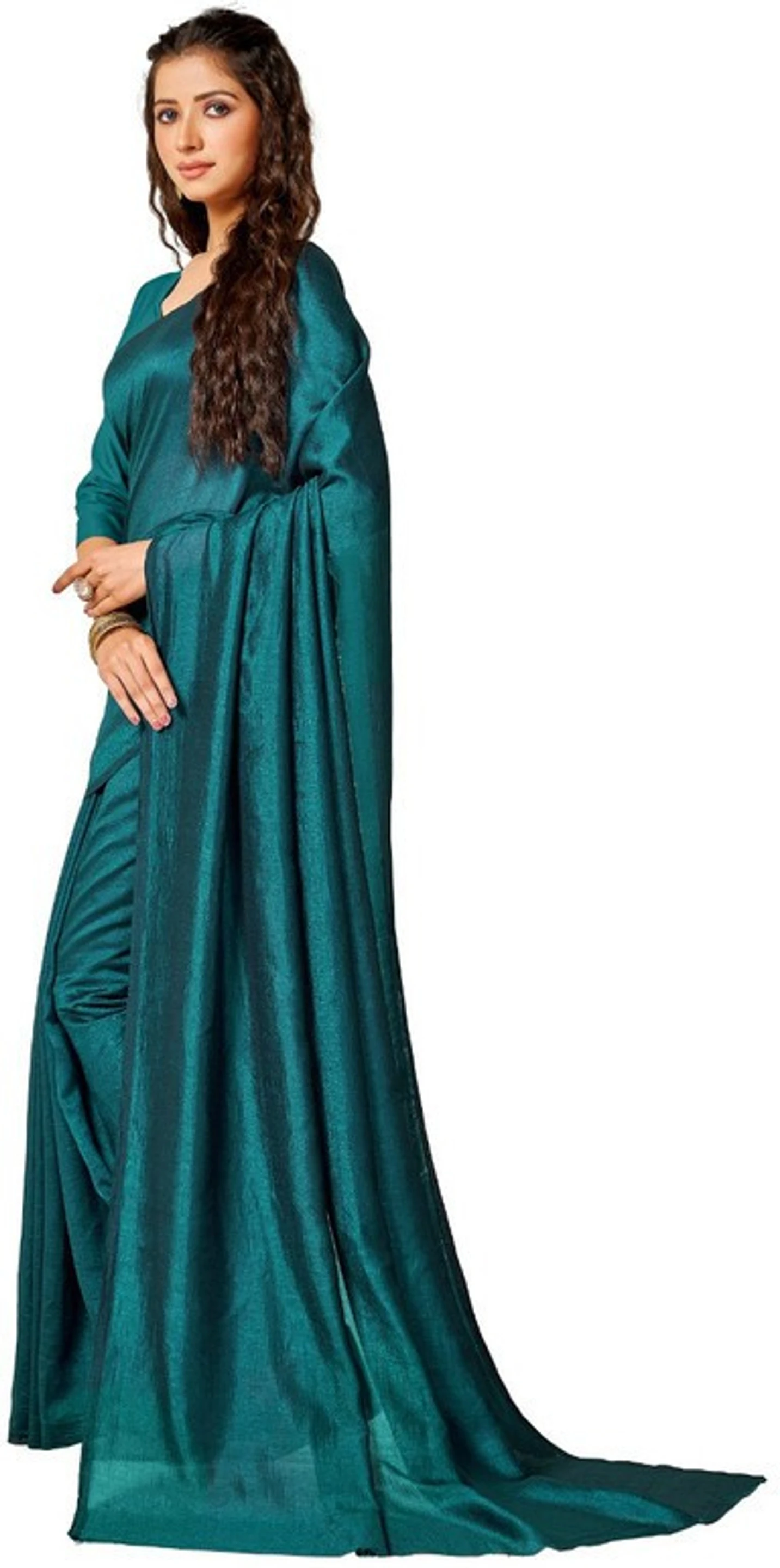 Hetvi Fashion Solid/Plain Bollywood Georgette Saree (Dark Green)