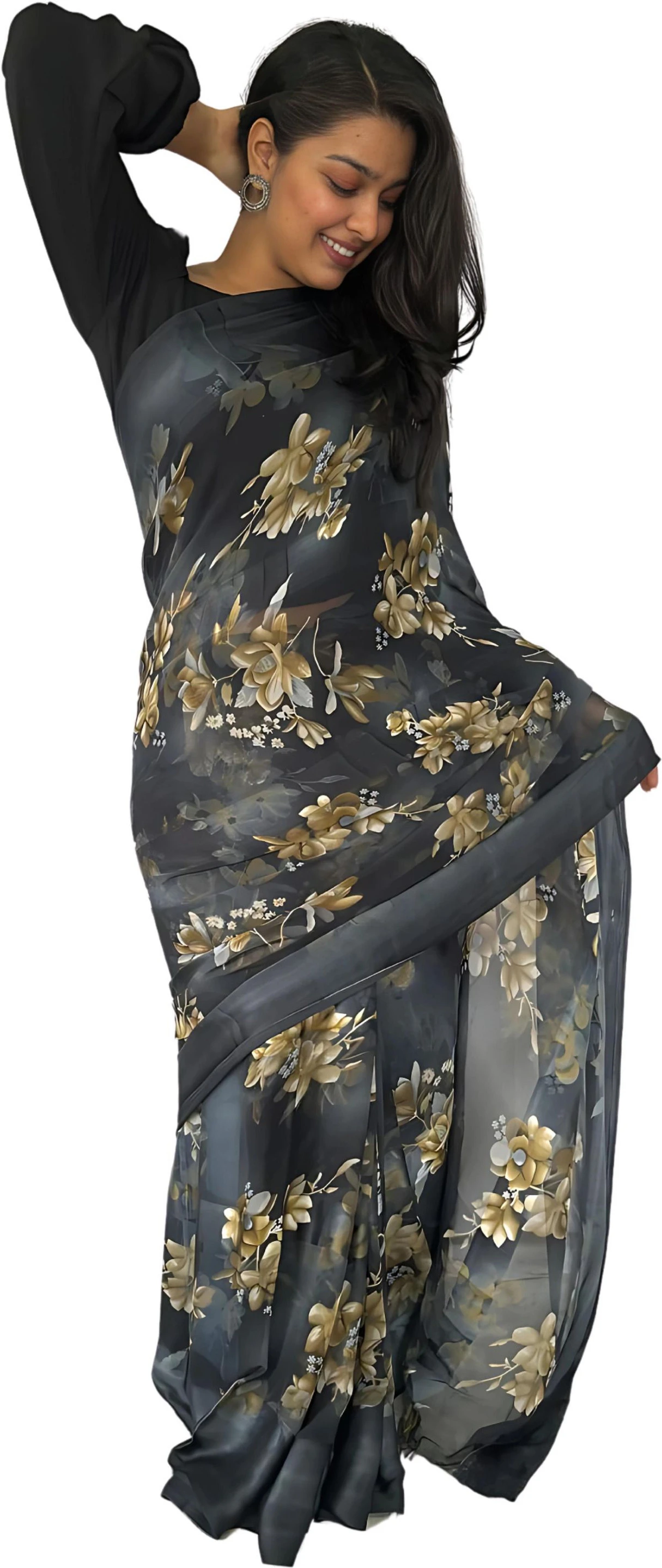 HETVI FASHIONS Printed Bollywood Georgette Saree (Black)