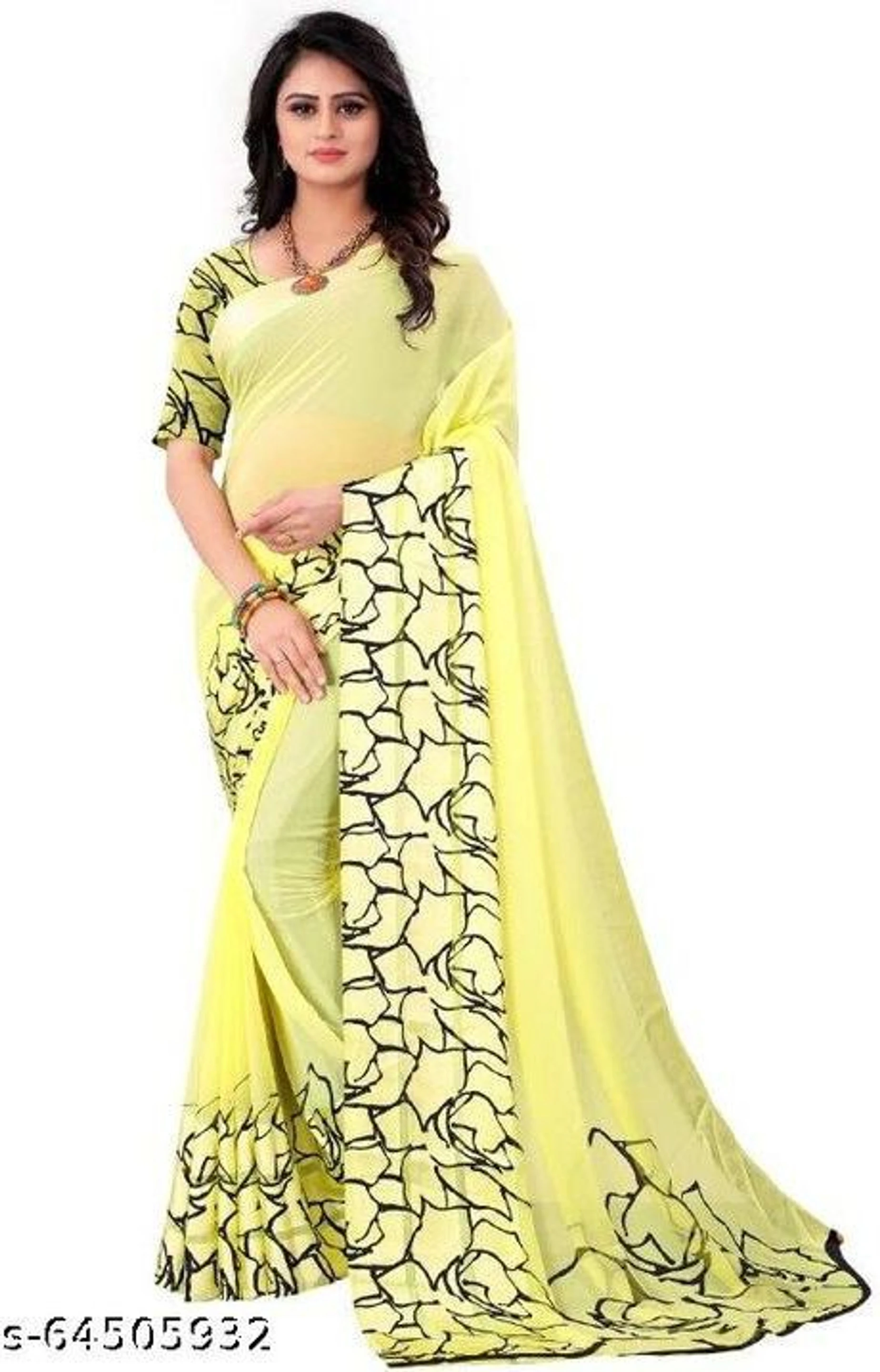 Hetvi Fashion Printed Daily Wear Georgette Saree (Yellow)