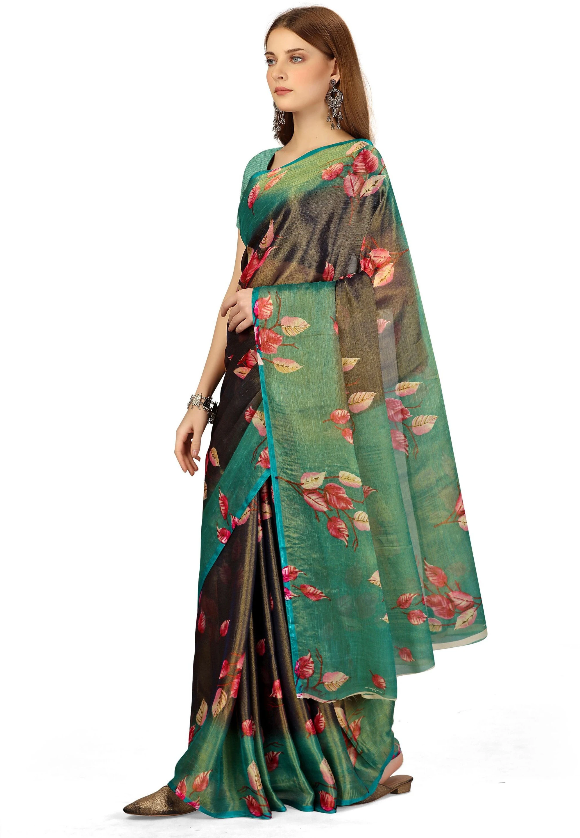 HETVI FASHIONS Floral Print Bollywood Brasso Saree (Multicolor)