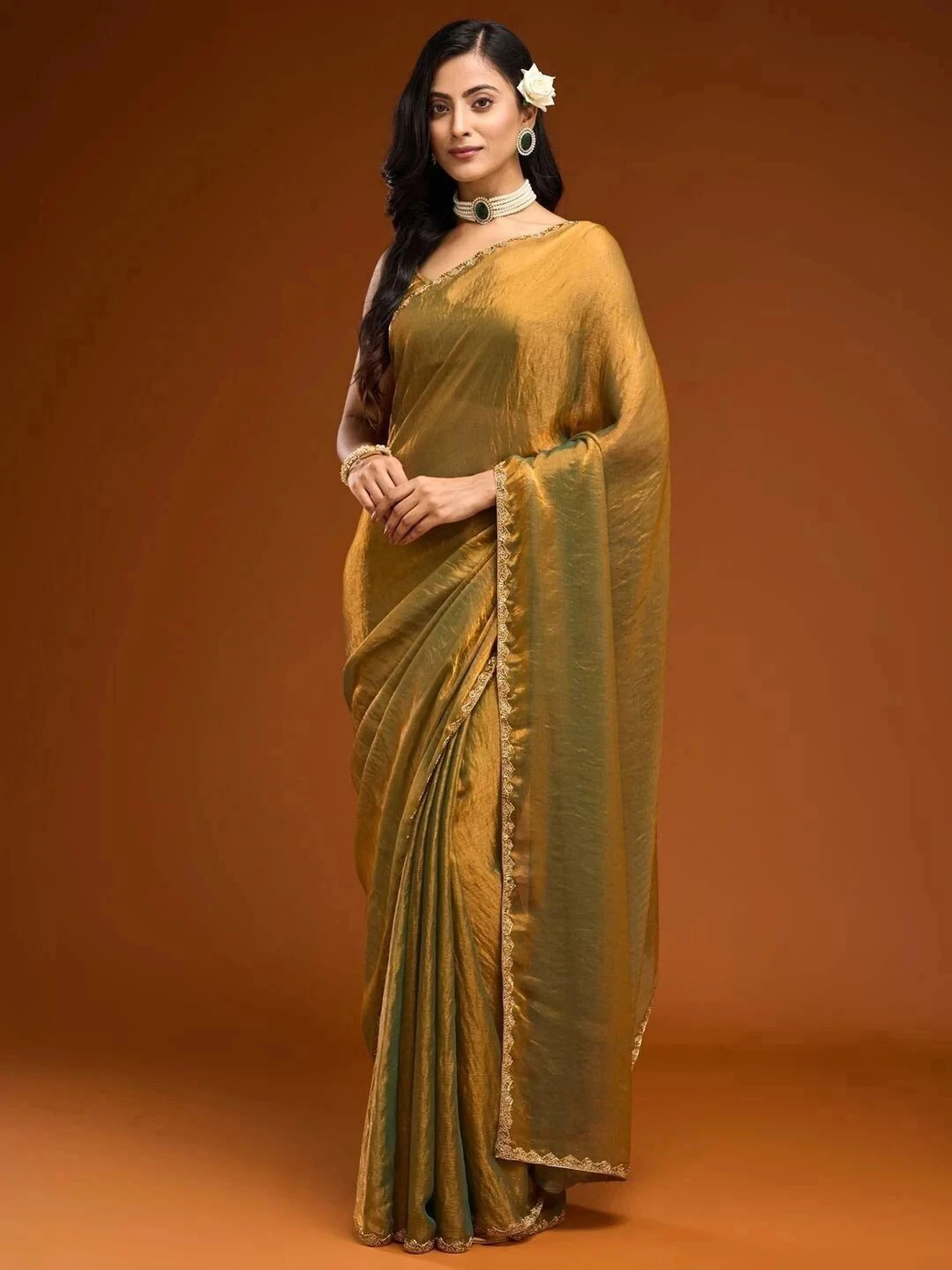 HETVI FASHIONS Self Design Bollywood Georgette Saree (Mustard)