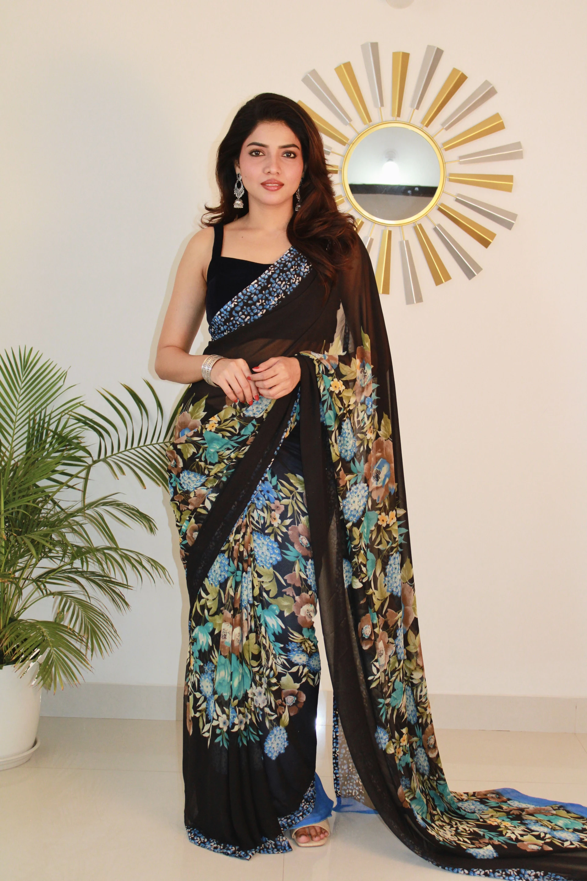 HETVI FASHIONS Printed Bollywood Georgette Saree (Blue)