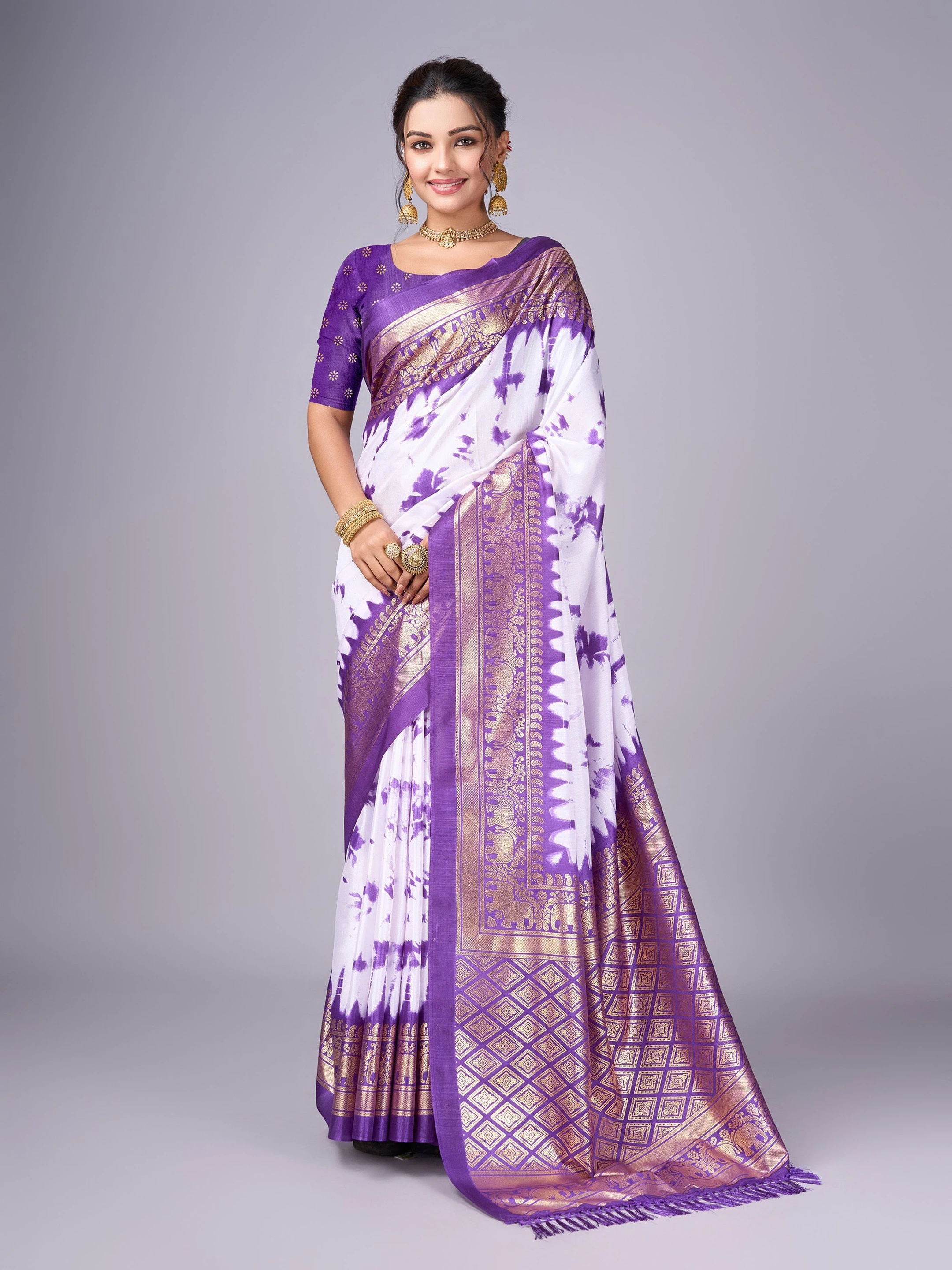 HETVI FASHIONS Printed Chanderi Art Silk Saree (Purple)