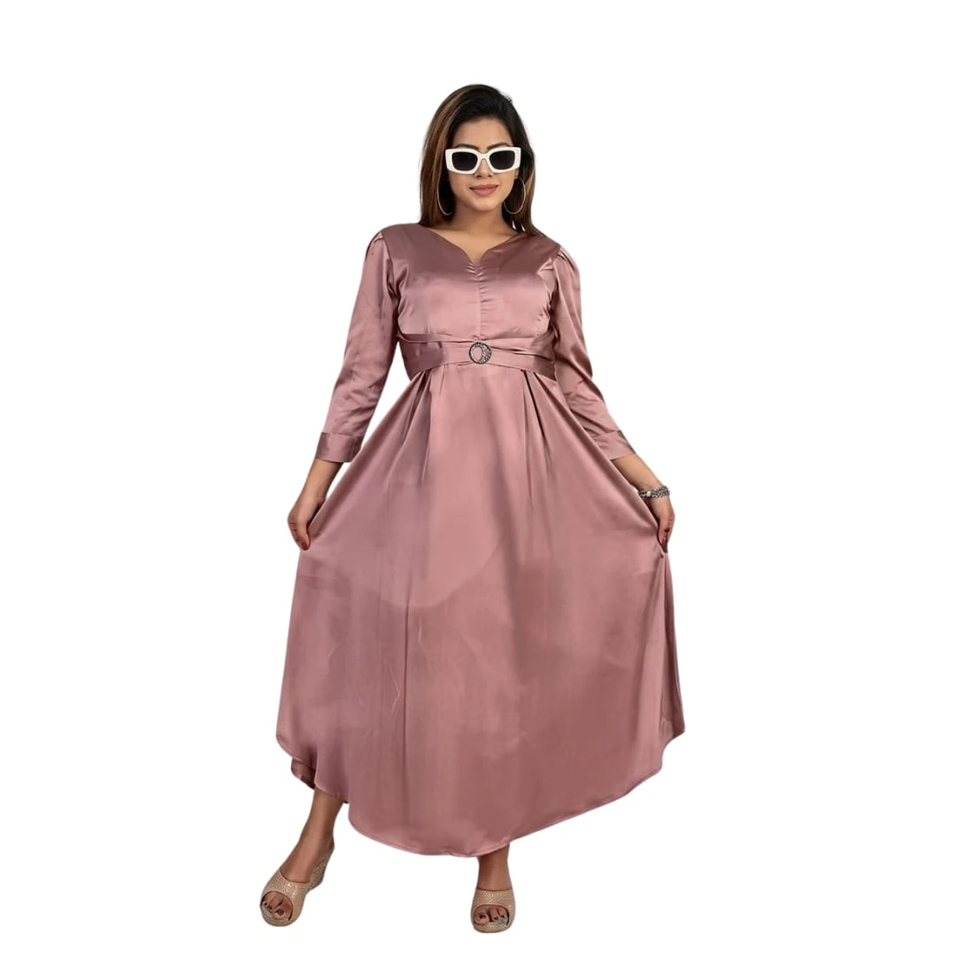 Women's Pink Satin Maxi Dress