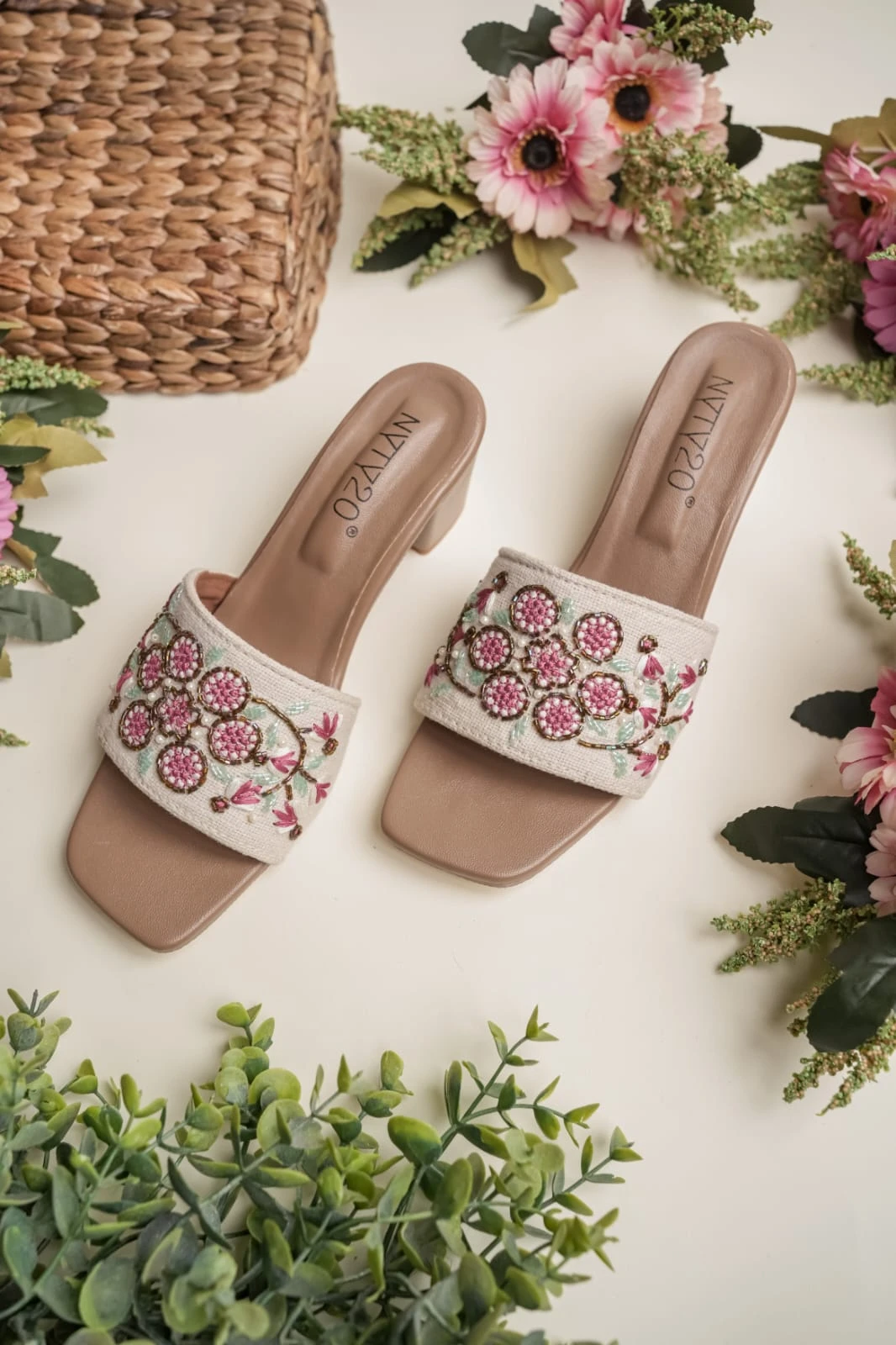 Women Floral Embroidered Ethnic Block Heel Sandals