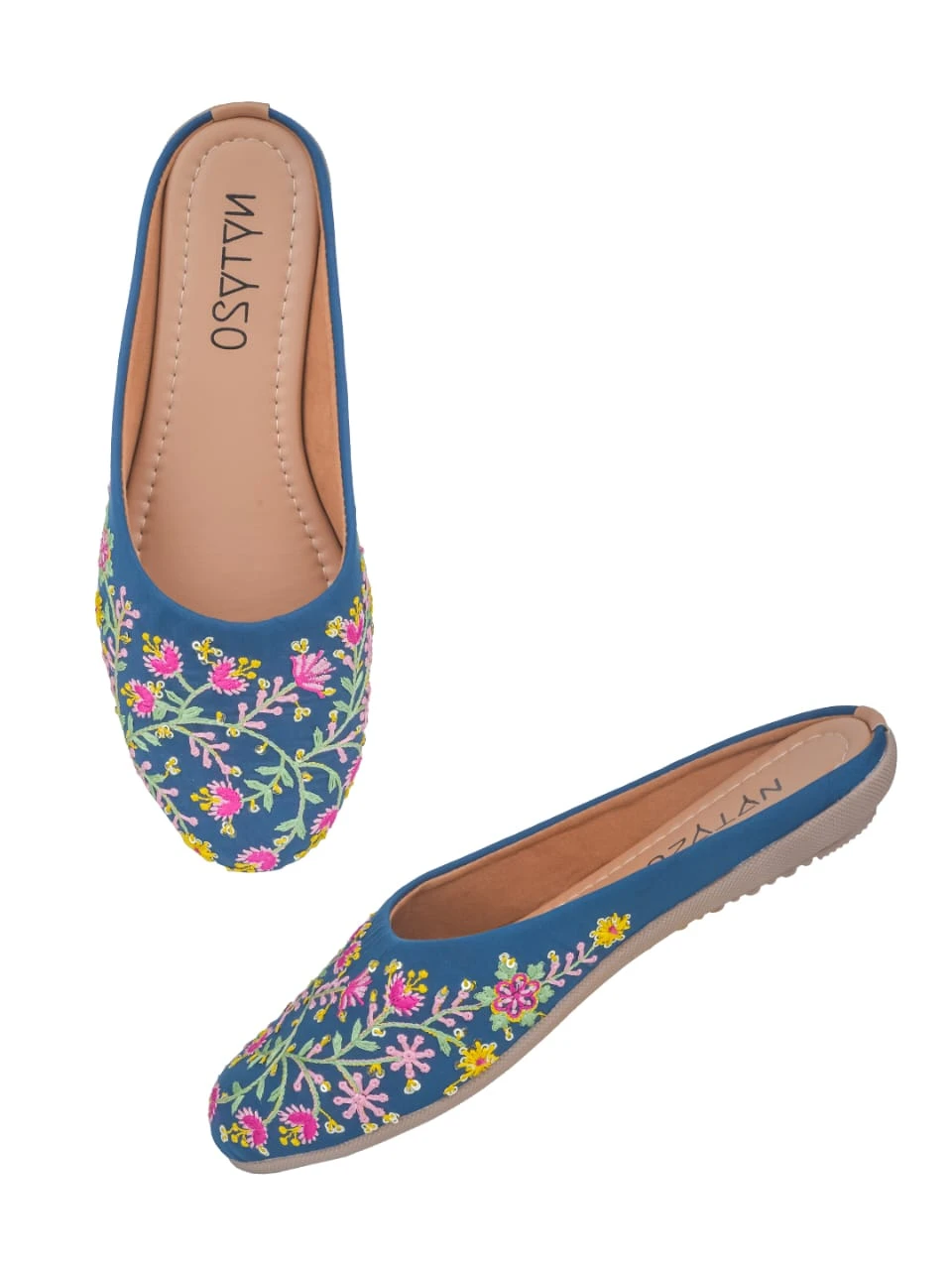 Heavy Roman Silk KESH641 Blue embroidery jutti Women Ethnic Footwear Wholesale Designer Juttis Denim Embroidered Juttis Casual Ethnic Footwear Manufacturer