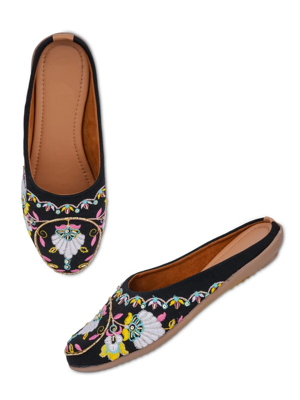 classic black jutti with colorful thread work soft comfort slip ons
