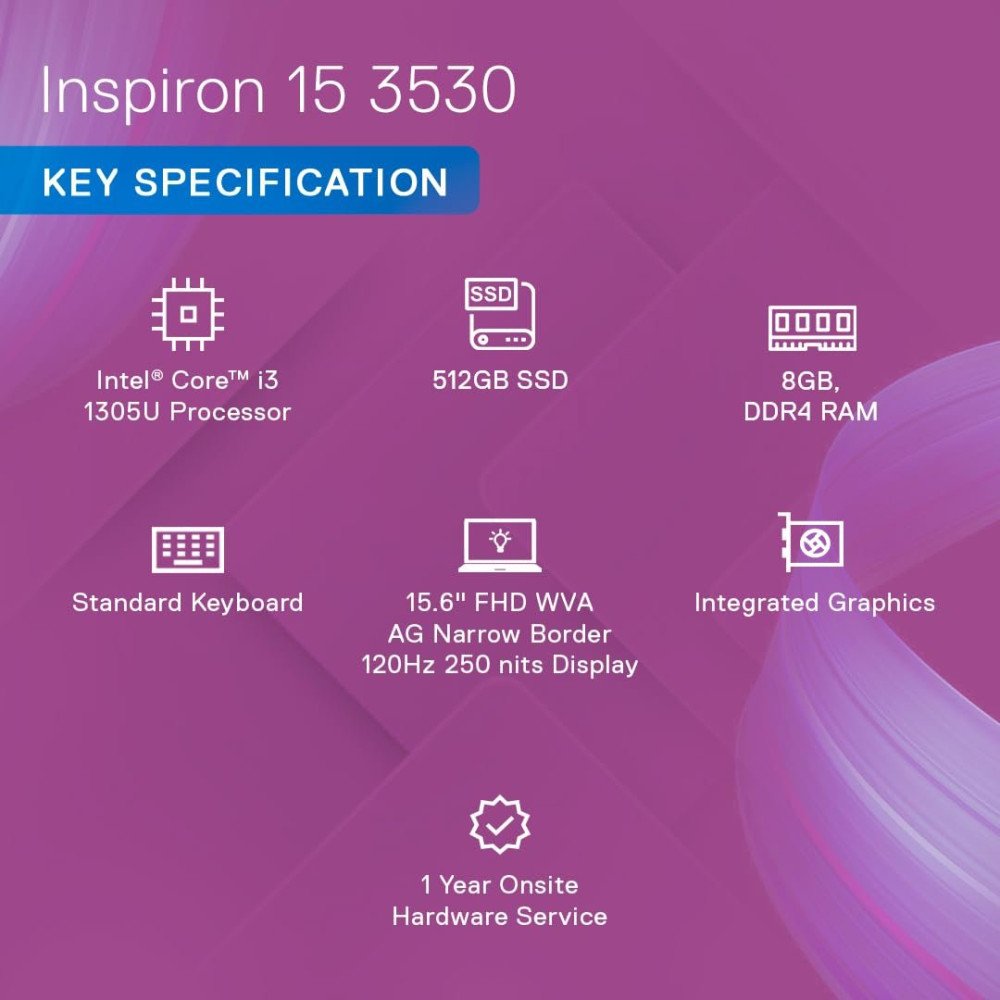 Dell Inspiron 3530 Thin & Light Laptop, 13th Gen Intel Core