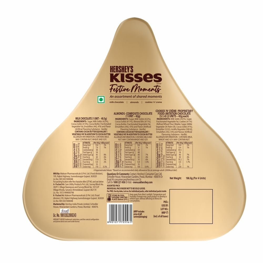 Hershey\'s Kisses Festive Moments Chocolate Tin Shaped Gift Pack 166.5gm