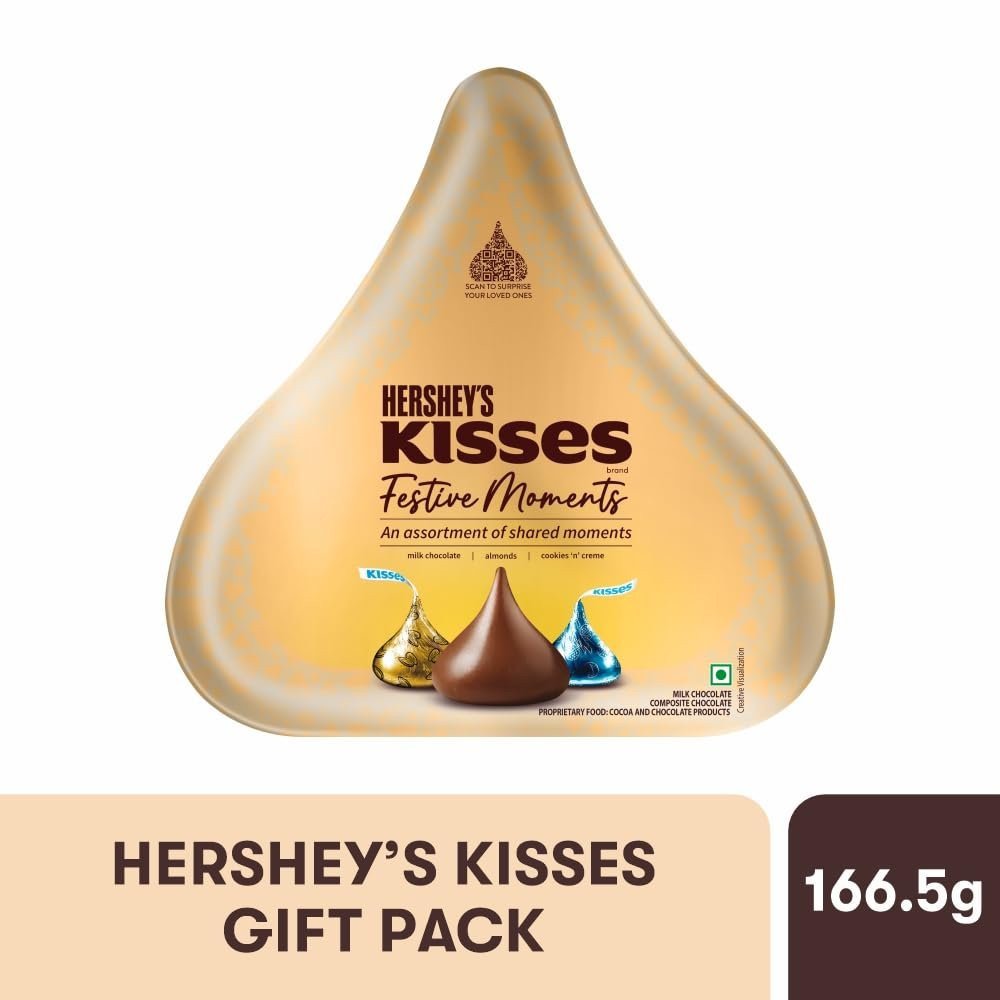 Hershey\'s Kisses Festive Moments Chocolate Tin Shaped Gift Pack 166.5gm