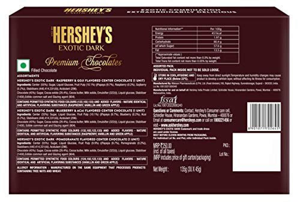 HERSHEY\'S Exotic Dark Gift Pack, 174gram, Chocolate