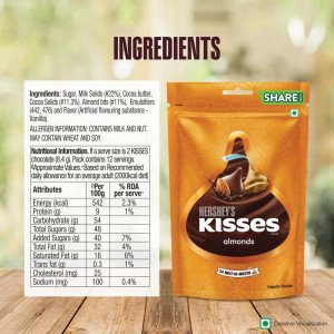 Hershey\'s Kisses Milk Choclates Almond, 100g (Pack of 3)