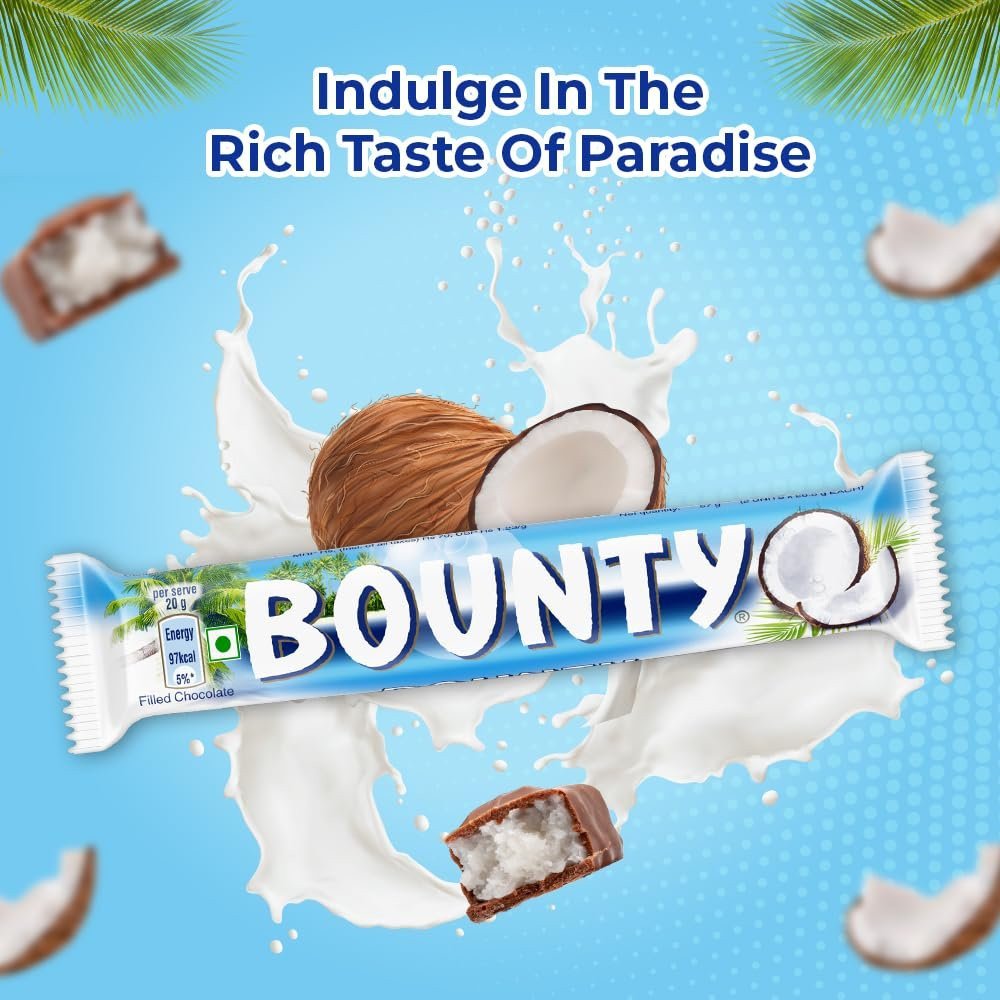 Bounty Coconut Filled Chocolate Bars, 100g ( Pack of 6 )