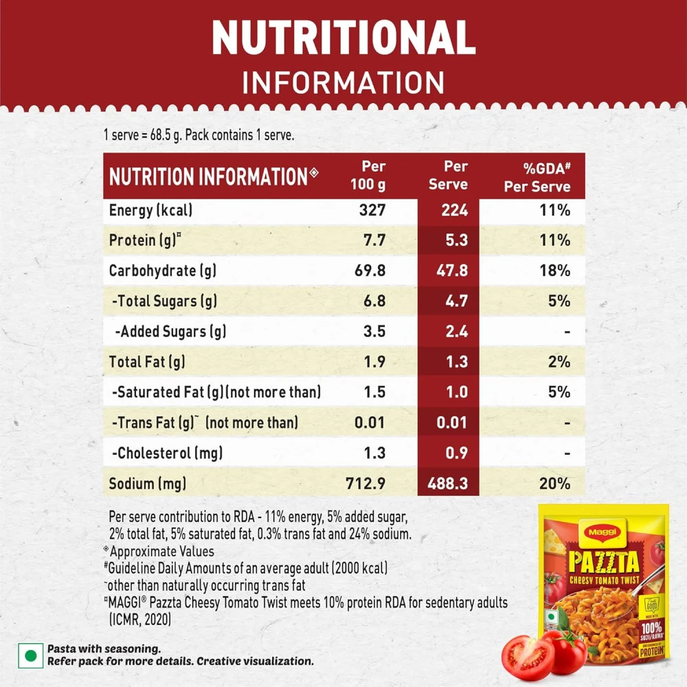 Maggi Pazzta Instant Pasta, Cheesy Tomato Twist - 64g(1)