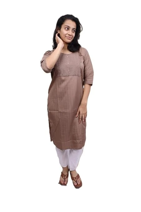 Pick Cell Women’s Soft Cotton Blend Embroidered Kurti | Lightweight and Breathable Comfortable Regular Fit for Office, Travel and Festive Use