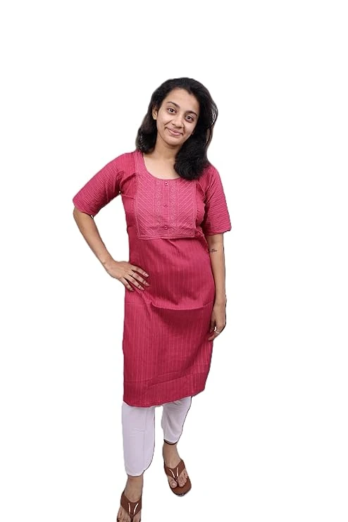 Pick Cell Women’s Soft Cotton Blend Embroidered Kurti | Lightweight and Breathable Comfortable Regular Fit for Office, Travel and Festive Use
