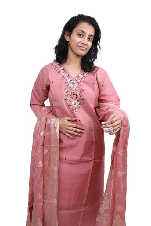 Pick Cell Women’s Handwork Kurti Set with Bottom and Dupatta | Cotton Blend Fabric with Glass and Stone Work | Elegant Traditional Outfit for Festive, Casual and Office Wear