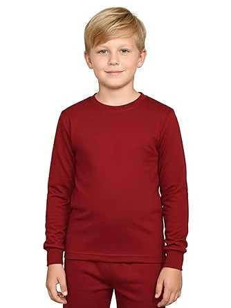 Wool Boys Full Sleeves Round Neck Thermal Top | Thermal High Neck Top for Kids | Boys' Plain Cotton Thermal Top | Pack of 1 | Color Maroon