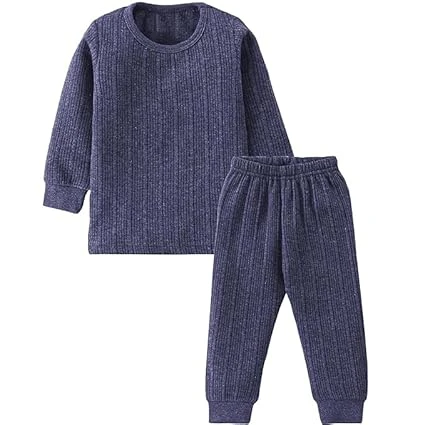 Warmer Kids Thermal/Winter Wear/Warmer for Girls and Boys, 1 Upper and 1 Lower Color Blue Size 12-18 Month