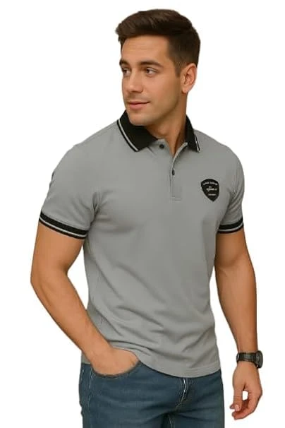 Talitha Fashion Classic Polo Shirt, Men's Cotton Rich Solid Polo Tshirt | Collar Tshirts | Half Sleeves | Plain-Regular Fit, Casual Wear Color Grey