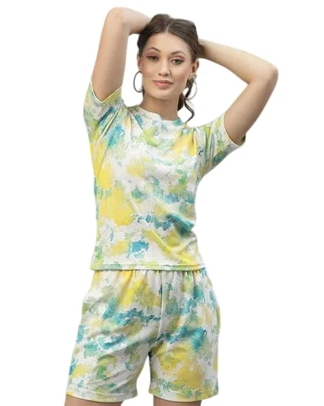 Talitha Fashion Women’s Cotton Half Pajama Set with Top & Pants Lycra Printed & Knitted Round Neck Nightwear Sets | Short Sleeve Nightsuite for Women and Girls Nightdress