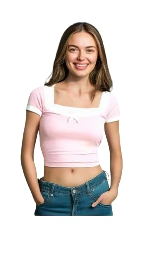 Talitha Fashion Half Sleeves Solid Designer Lace Lycra Top for Women's, Casual Fit Elegant Summer Blouse Top for Girls Regular Slevees | Breathable Fabric Color Pink