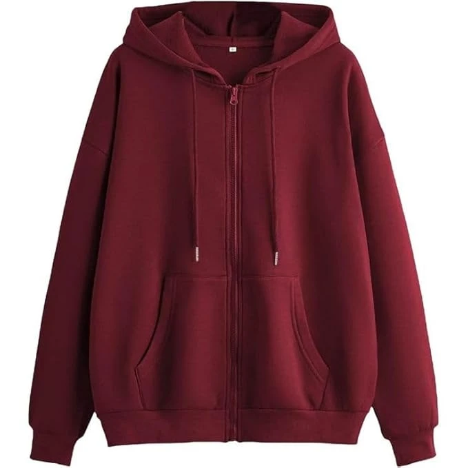 Talitha Fashion Women's Solid Casual Zipper Hoodie || Sweatshirt for Women Winter Wear || Casual Full Sleeves Women Stylish Hooded Neck Fleece Zip Color MaroonGrey